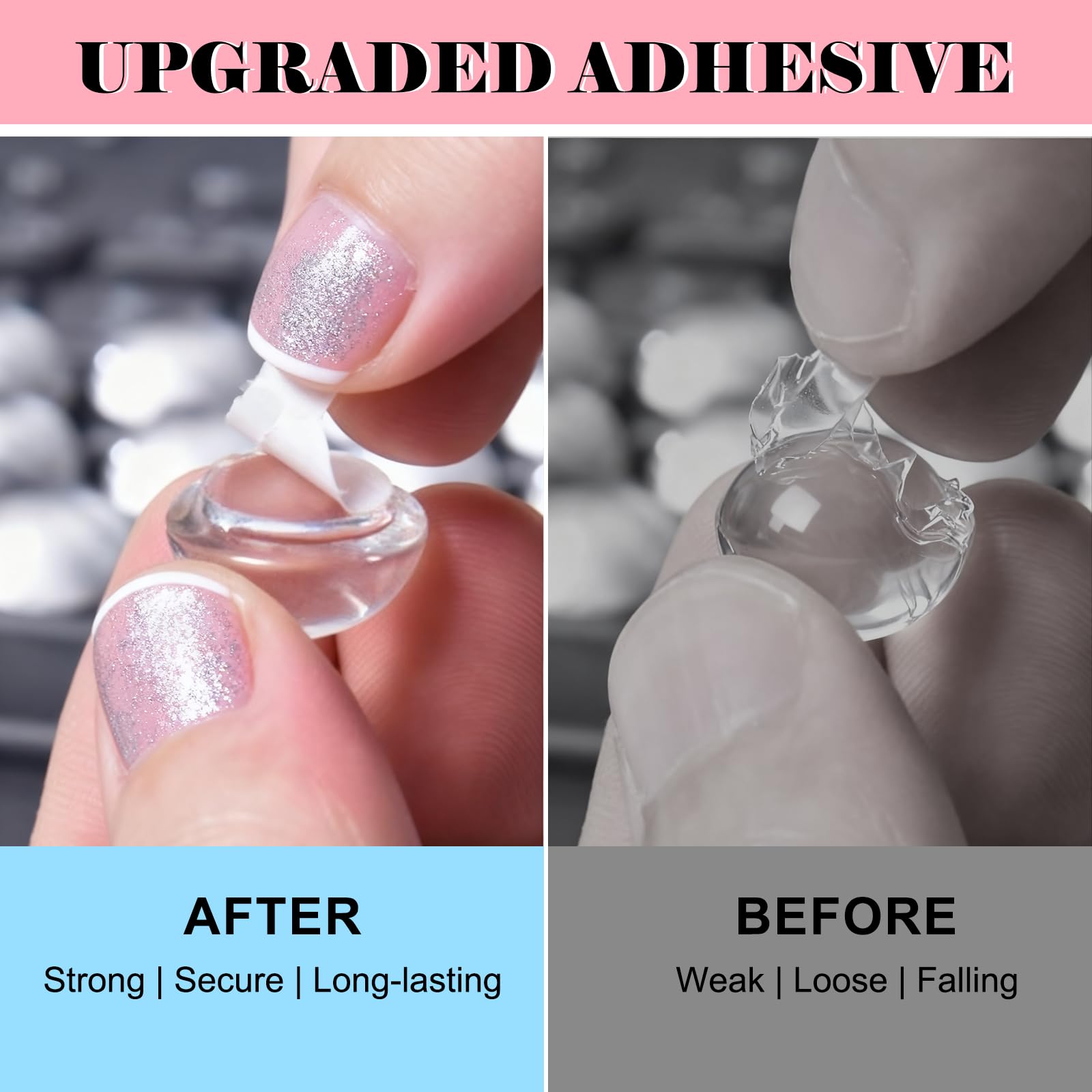Quafochi 60pcs Keyboard Stickers for Long Nails – Clear Glass Bubbles, No-Residue, Universal Fit