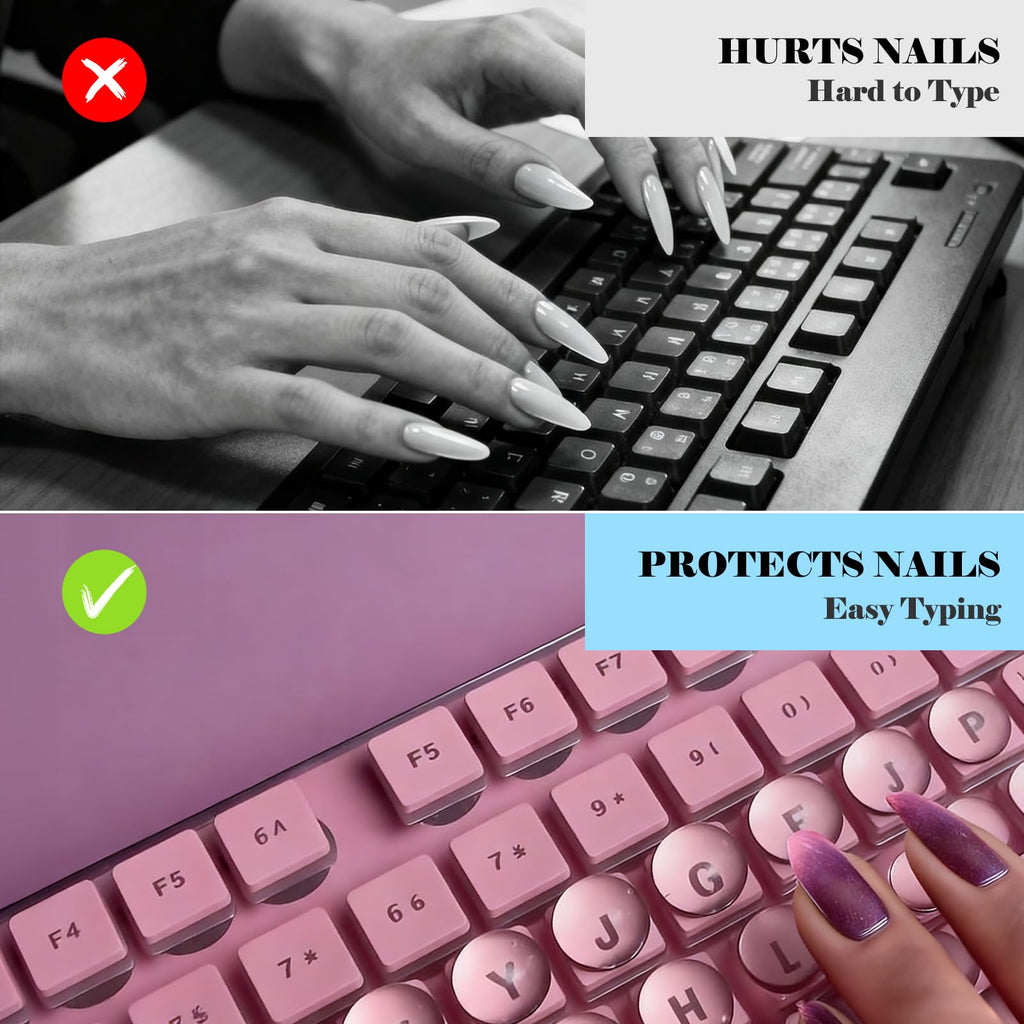 Quafochi 60pcs Keyboard Stickers for Long Nails – Clear Glass Bubbles, No-Residue, Universal Fit