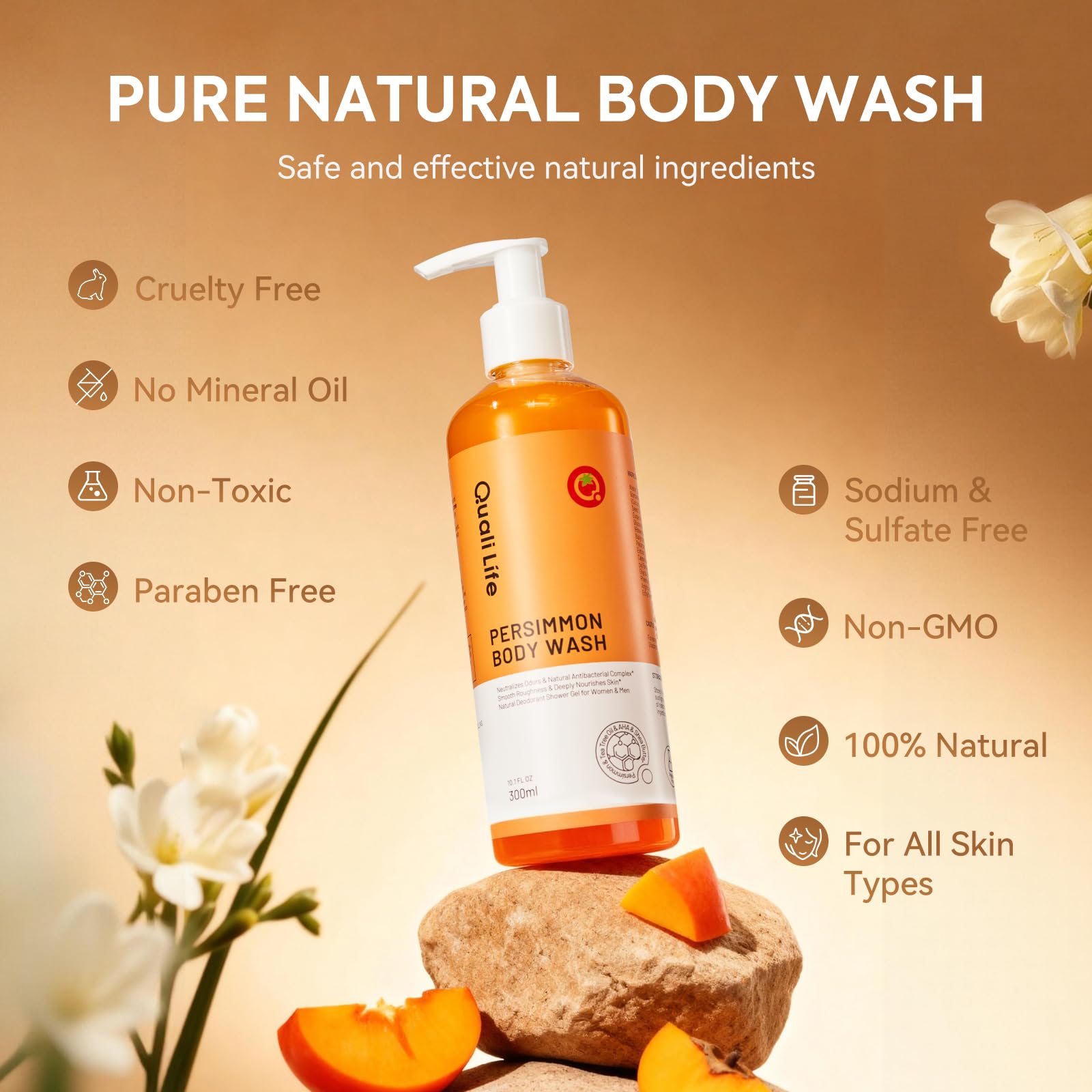 QualiLife Persimmon Body Wash – Natural Odor Neutralizer with Hydrating Cleanse