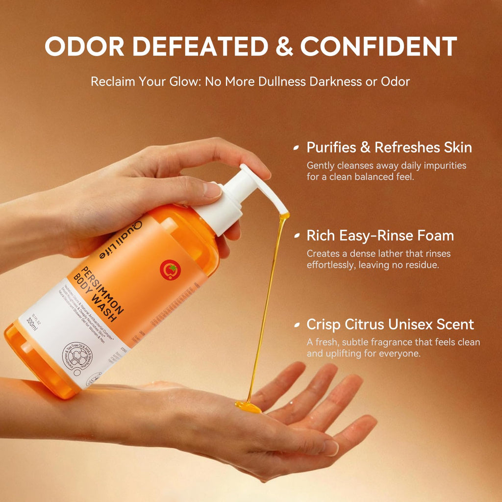 QualiLife Persimmon Body Wash – Natural Odor Neutralizer with Hydrating Cleanse