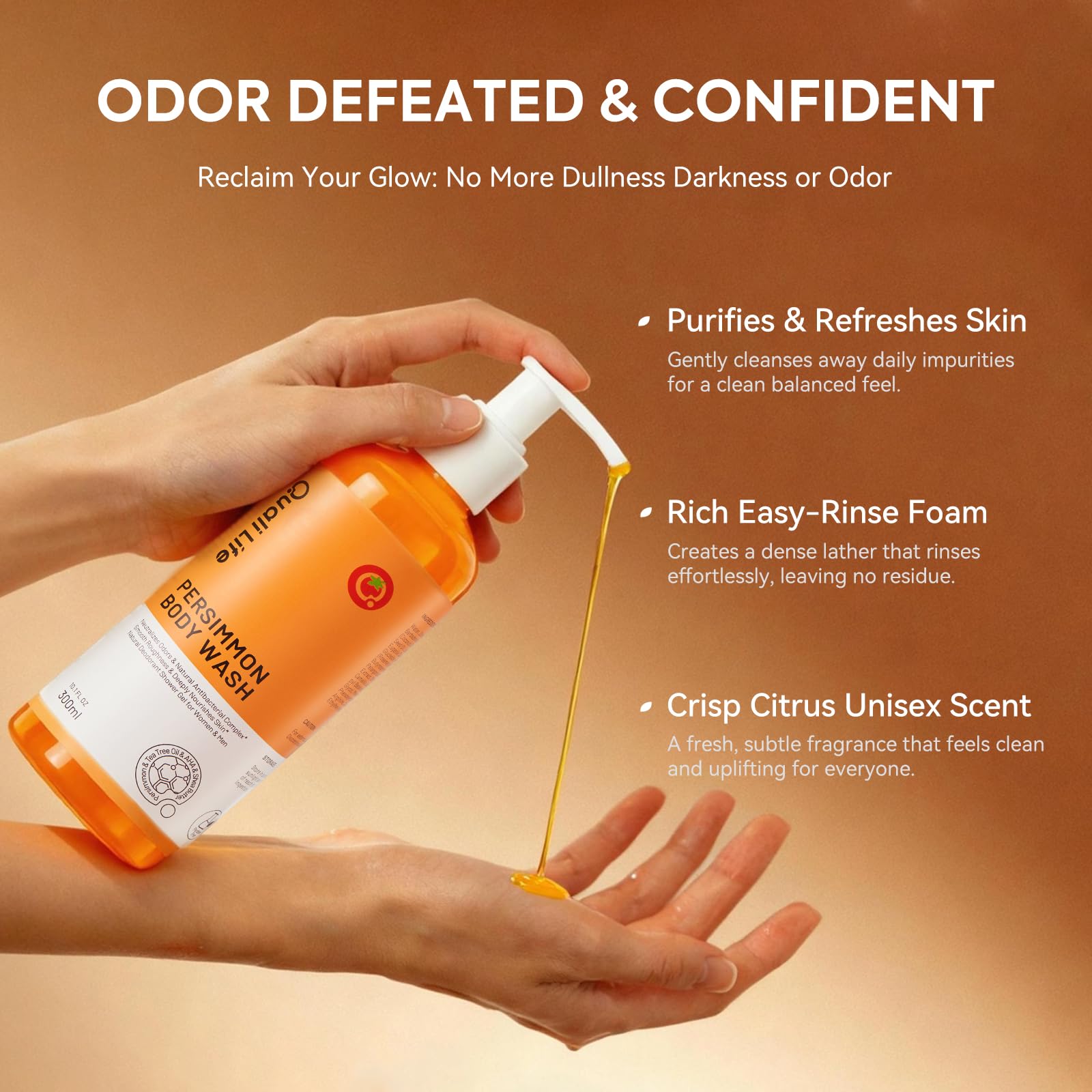 QualiLife Persimmon Body Wash – Natural Odor Neutralizer with Hydrating Cleanse