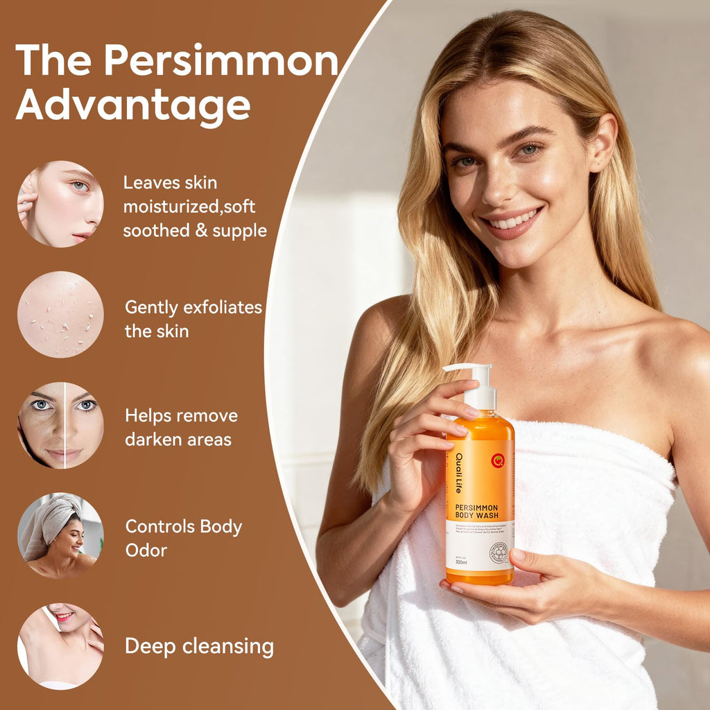 QualiLife Persimmon Body Wash – Natural Odor Neutralizer with Hydrating Cleanse