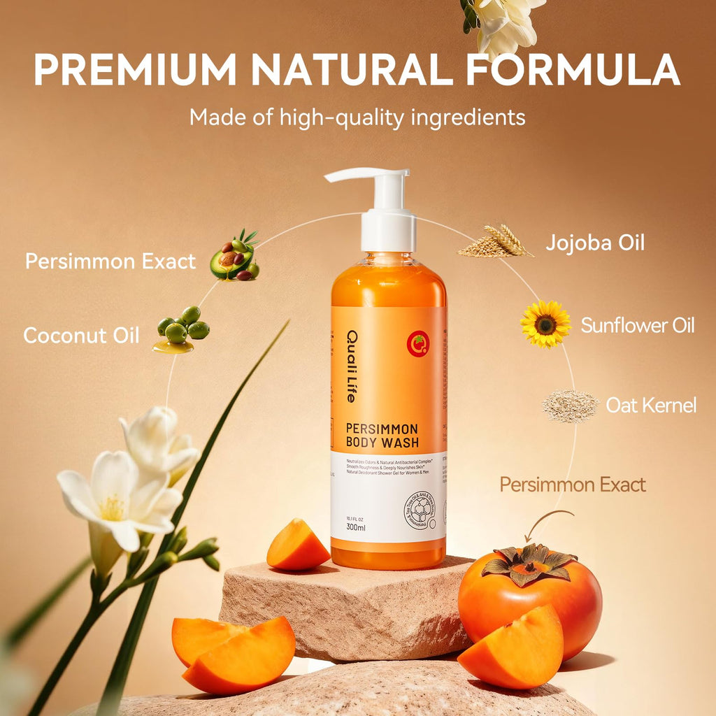 QualiLife Persimmon Body Wash – Natural Odor Neutralizer with Hydrating Cleanse