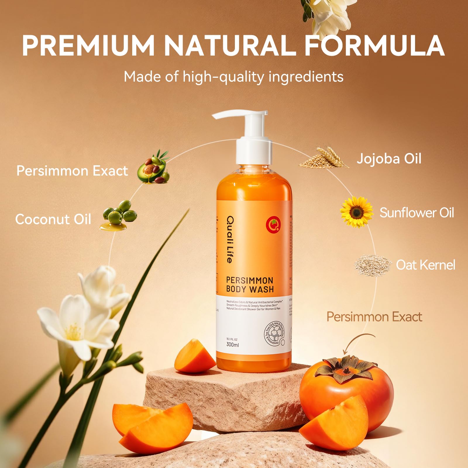 QualiLife Persimmon Body Wash – Natural Odor Neutralizer with Hydrating Cleanse
