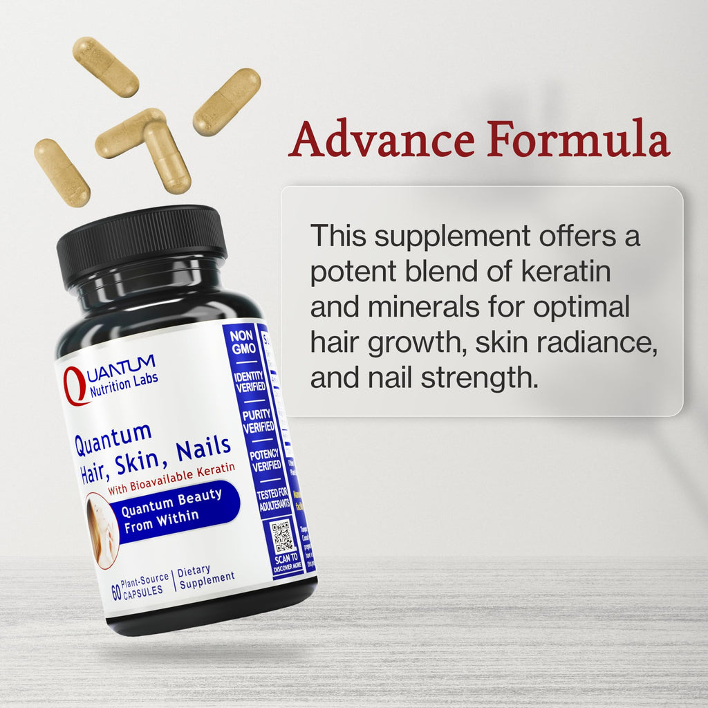 Quantum Nutrition Labs Hair Skin and Nails Keratin Supplement – 60 Vegetarian Capsules