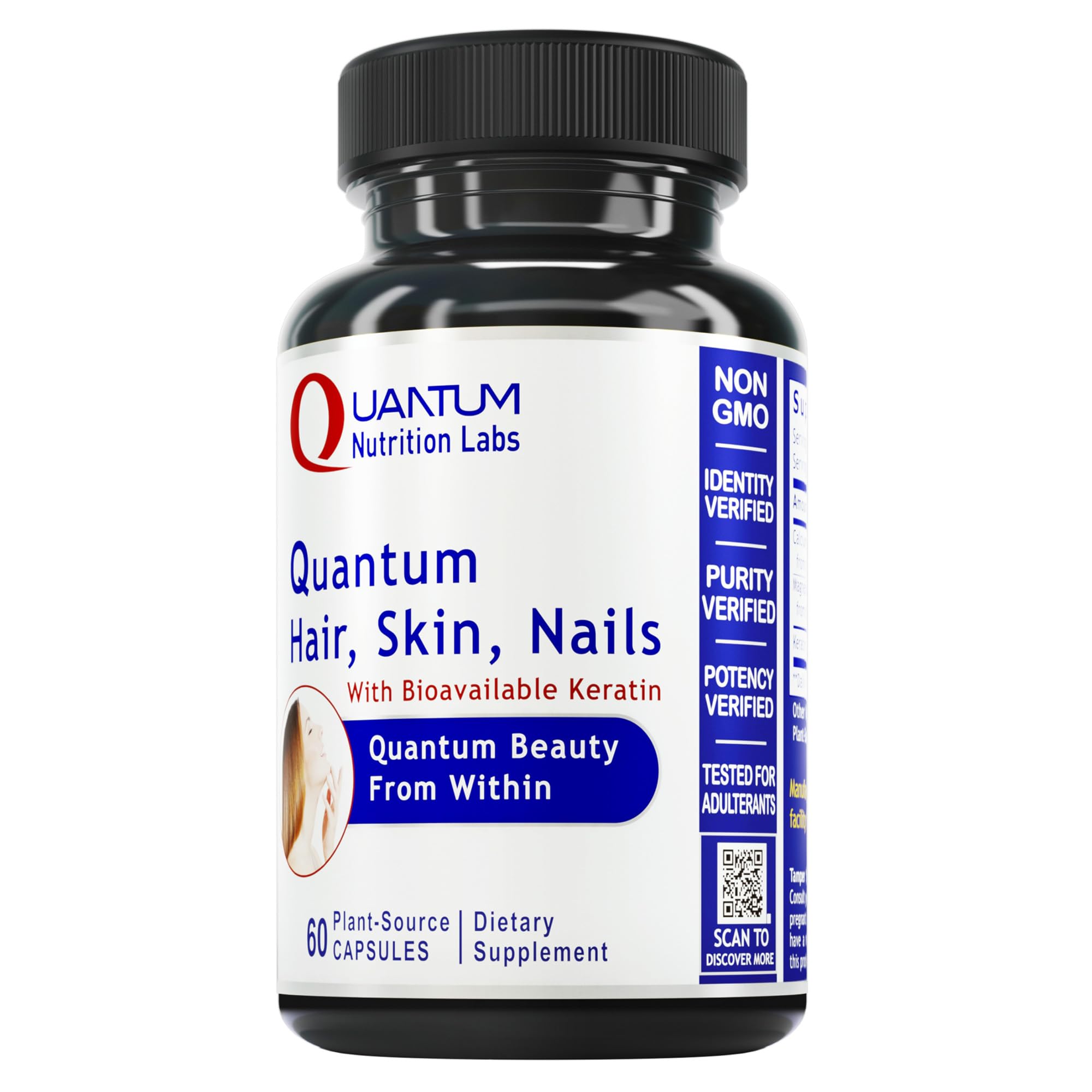 Quantum Nutrition Labs Hair Skin and Nails Keratin Supplement – 60 Vegetarian Capsules