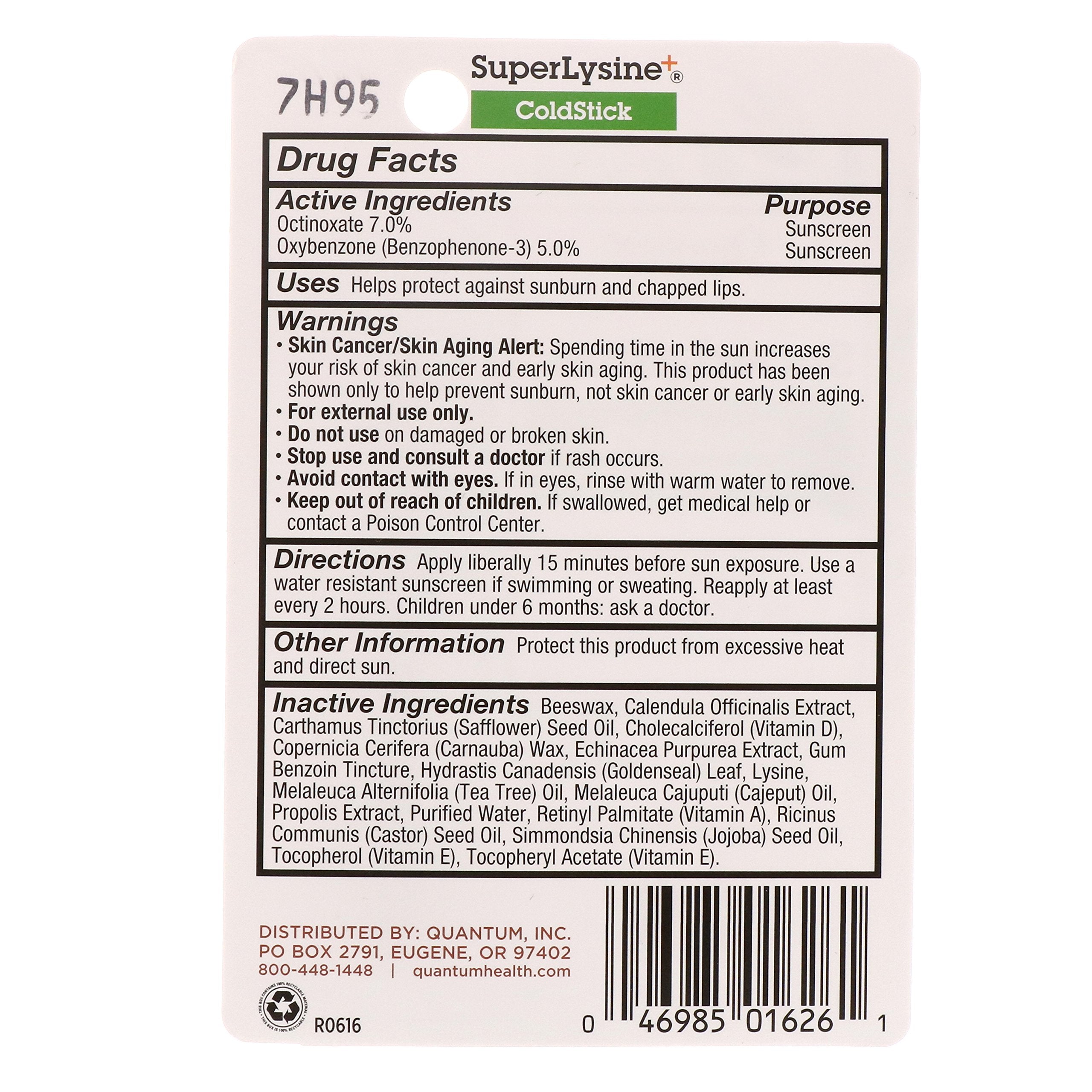 Quantum Super Lysine + ColdStick Lip Protectant & Treatment – SPF 21, 0.18 oz