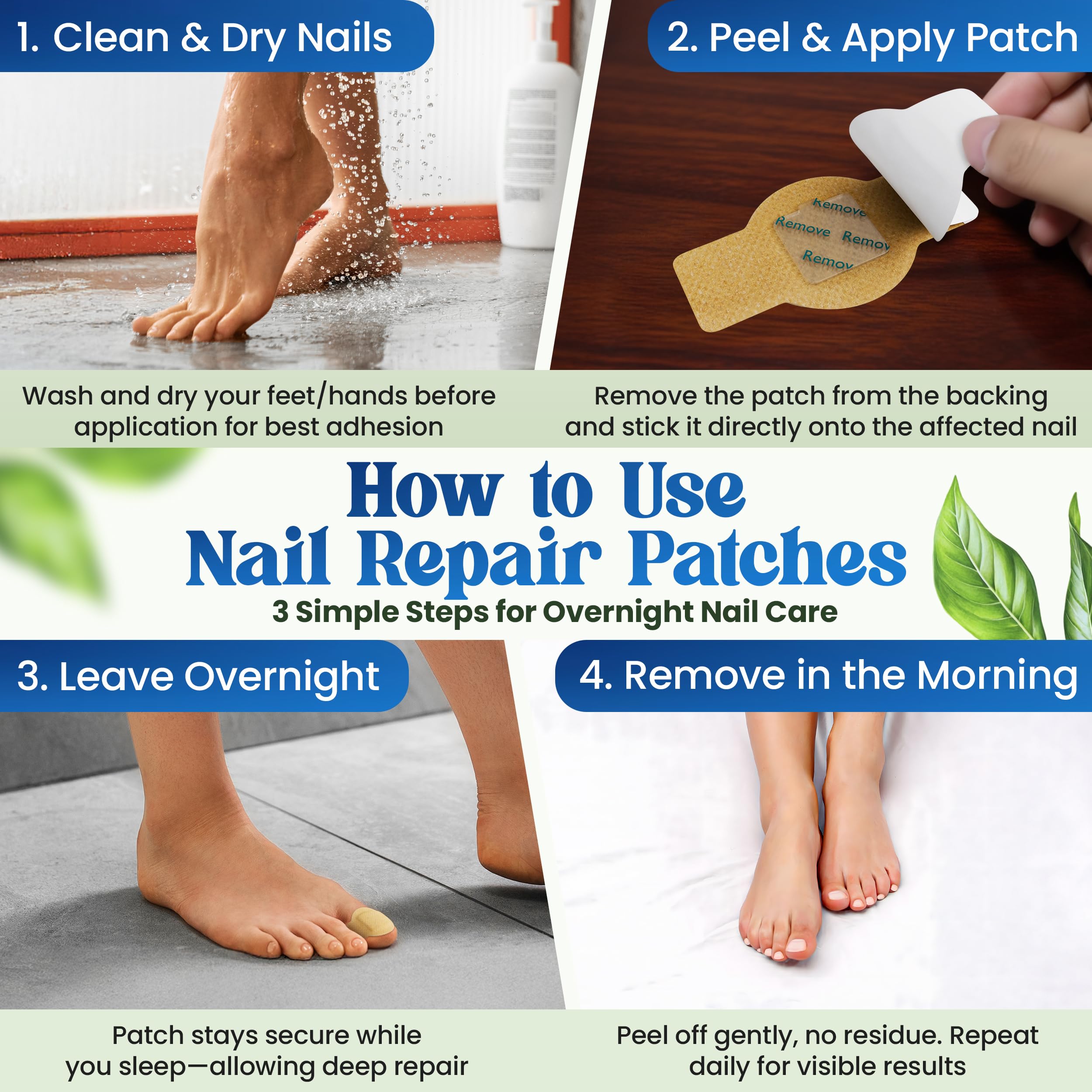 QUDSIYA Premium Fungal Nail Patches – Overnight Toe Nail Care (21 Count)