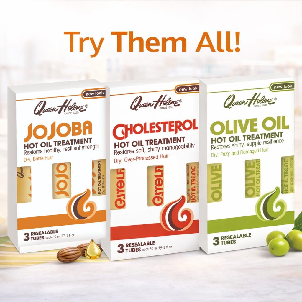 Queen Helene Cholesterol Hot Oil Treatment - 12 Single-Use Tubes for Dry, Damaged Hair