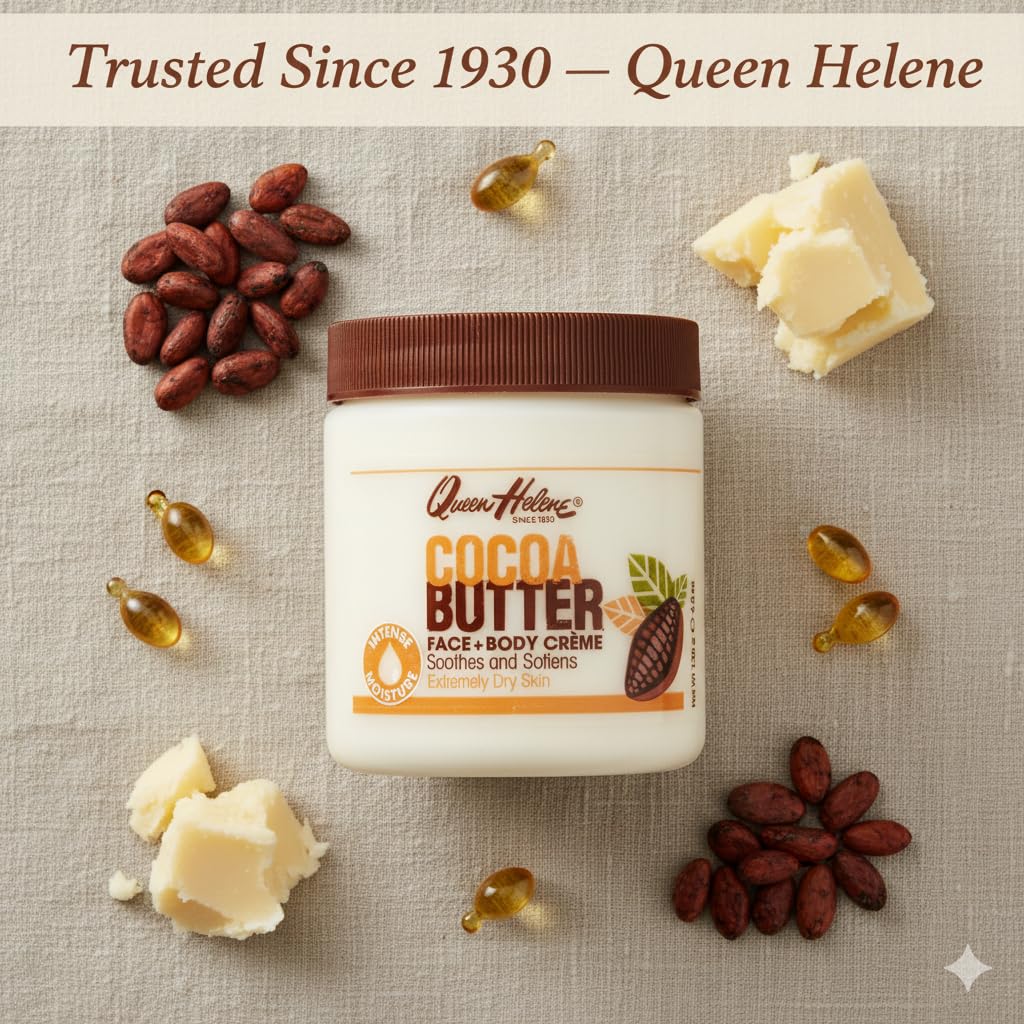 Queen Helene Cocoa Butter Creme – Extra Rich Moisturizing Cream for Dry Skin | 15 oz | Pack of 4