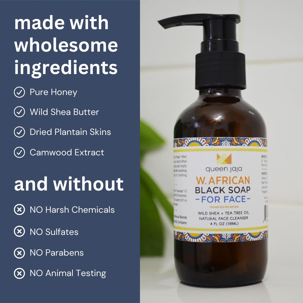 Queen Jaja Black Soap for Face – West African Cleanser, Small-Batch 4 oz