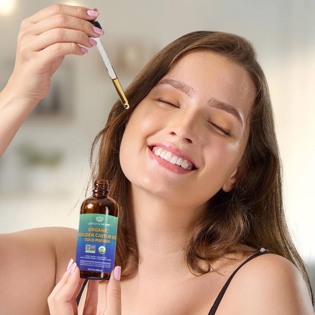 QUEEN OF THE THRONES Organic Golden Castor Oil | 100% Pure, Hexane-Free | Amber Glass | USDA Certified 16.9oz (500ml)