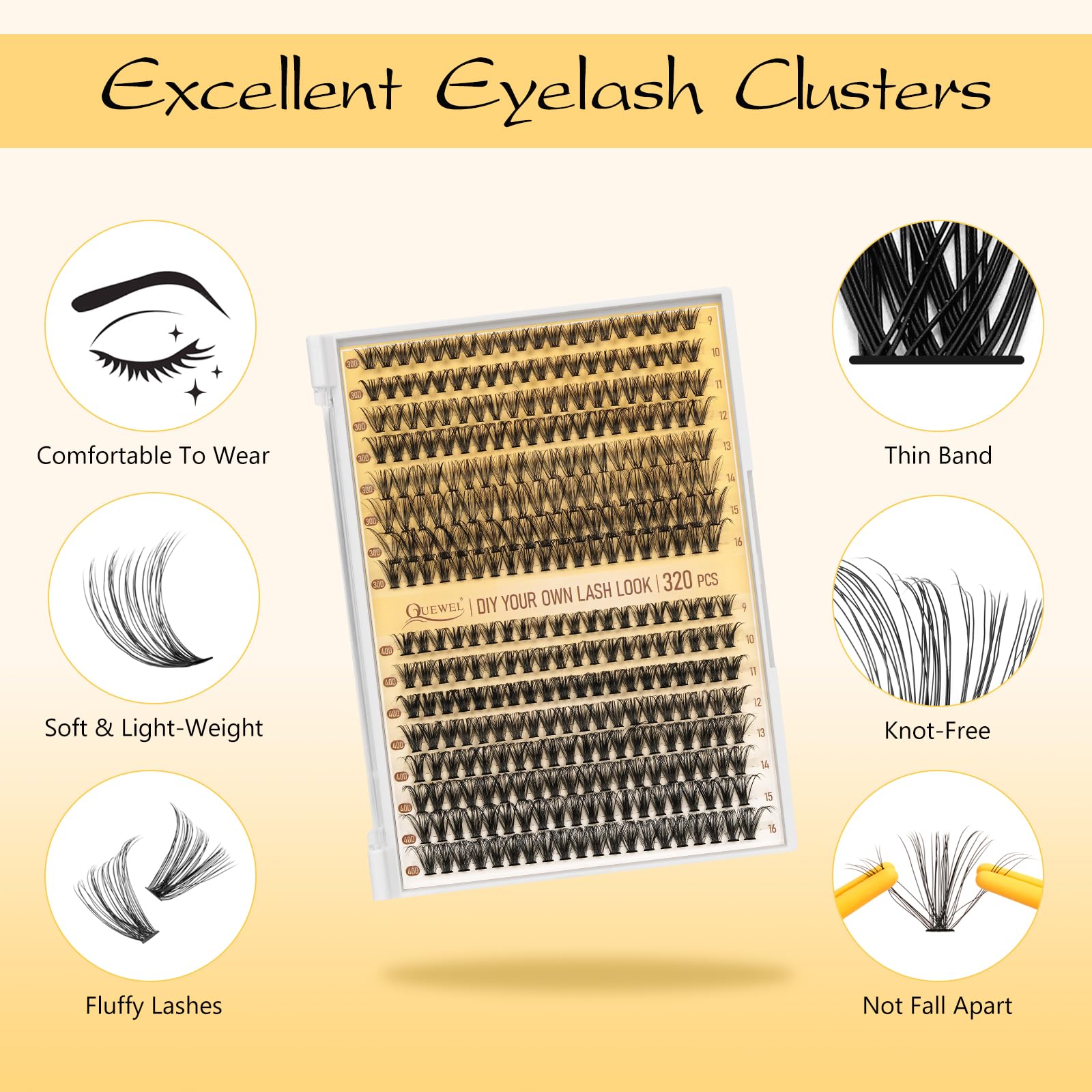 QUEWEL Lash Clusters Kit – 320 Pcs 30D/40D Wispy Lash Extensions for DIY Styling