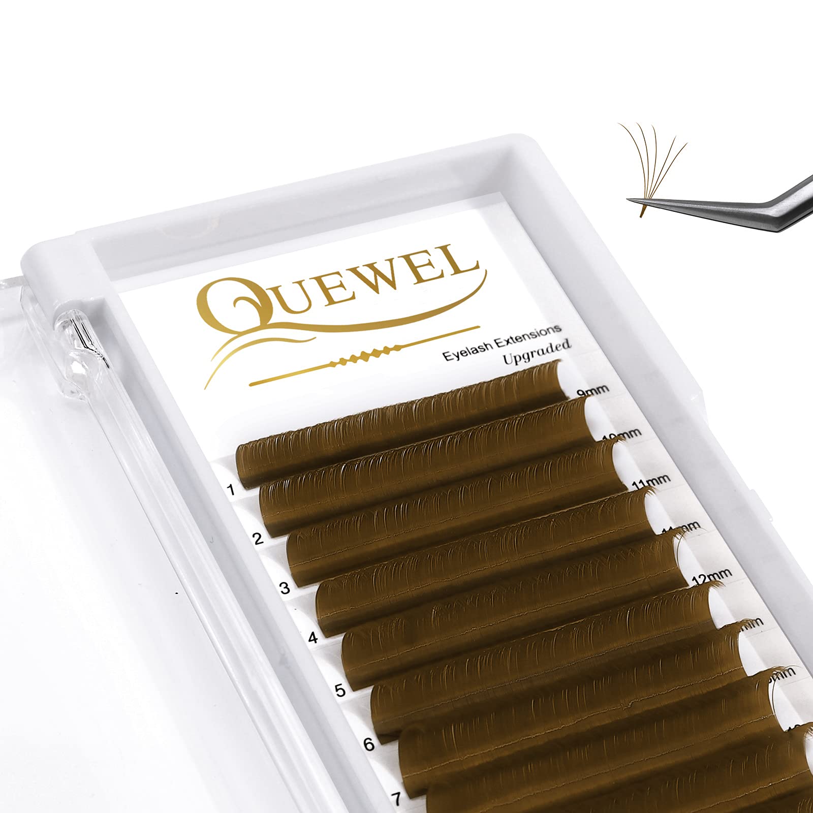QUEWEL Easy Fan Volume Lashes – Brown 0.07 D Curl, 9-16mm Mixed Lengths, Self-Fanning 2D-10D Lashes