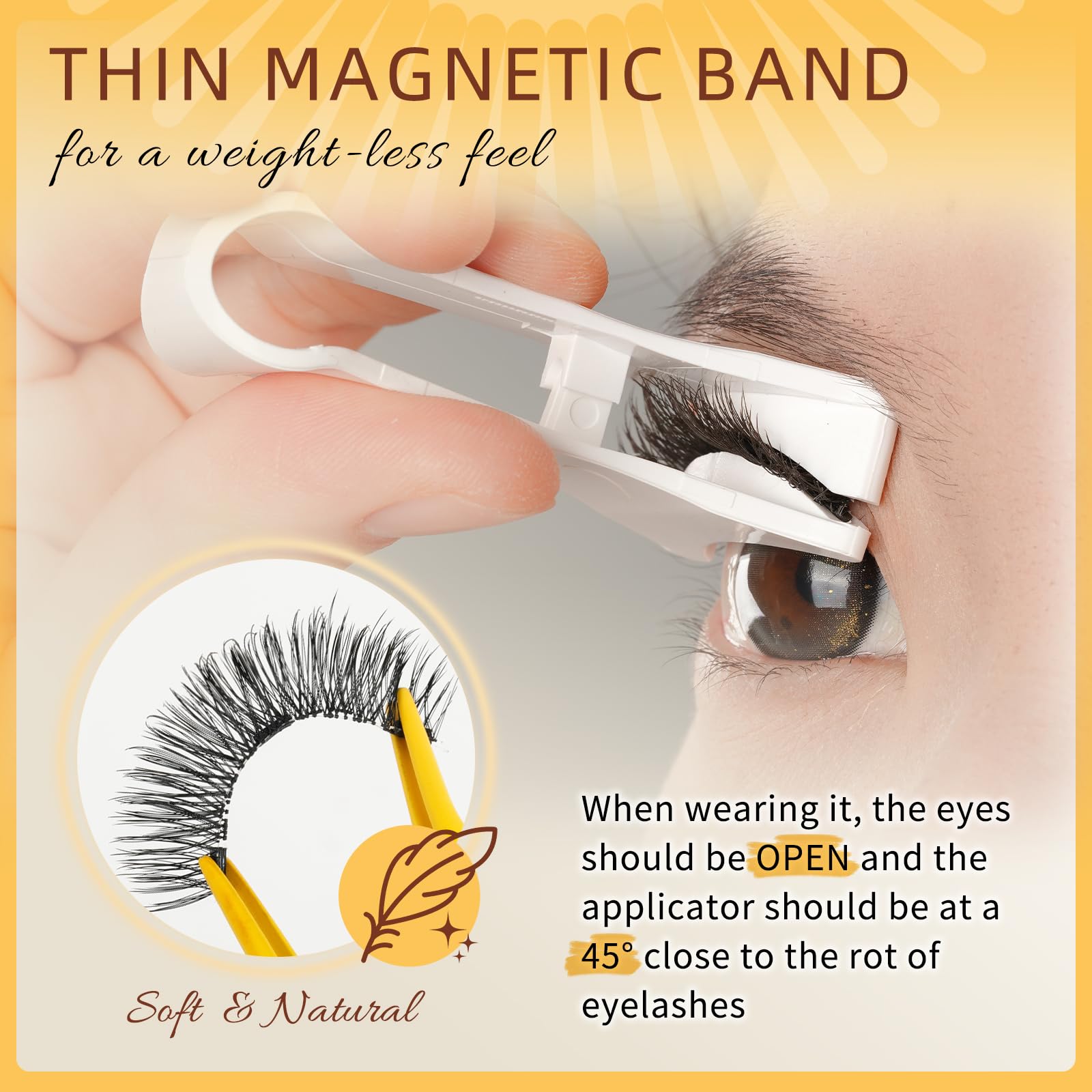 QUEWEL Magnetic Eyelashes 2-Pair Kit with Applicator — No Glue Needed, Reusable Cat-Eye Lashes