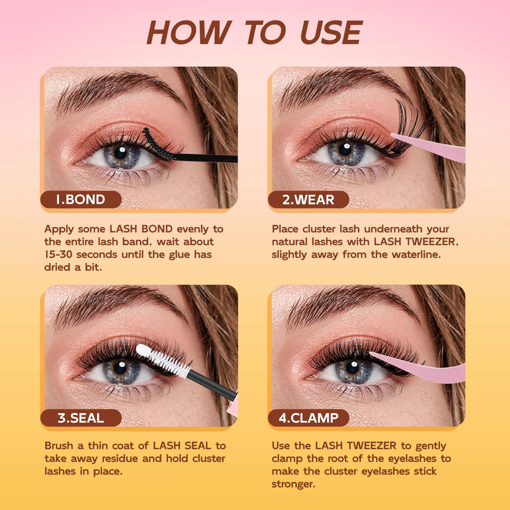 QUEWEL Lash Clusters Kit - DIY Lash Extensions 30D+40D (12-18mm) with Bond & Seal