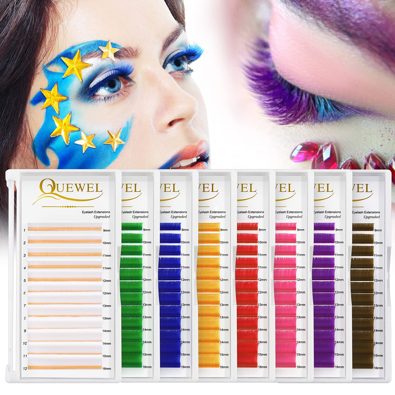 QUEWEL Easy Fan Volume Lashes – Brown 0.07 D Curl, 9-16mm Mixed Lengths, Self-Fanning 2D-10D Lashes
