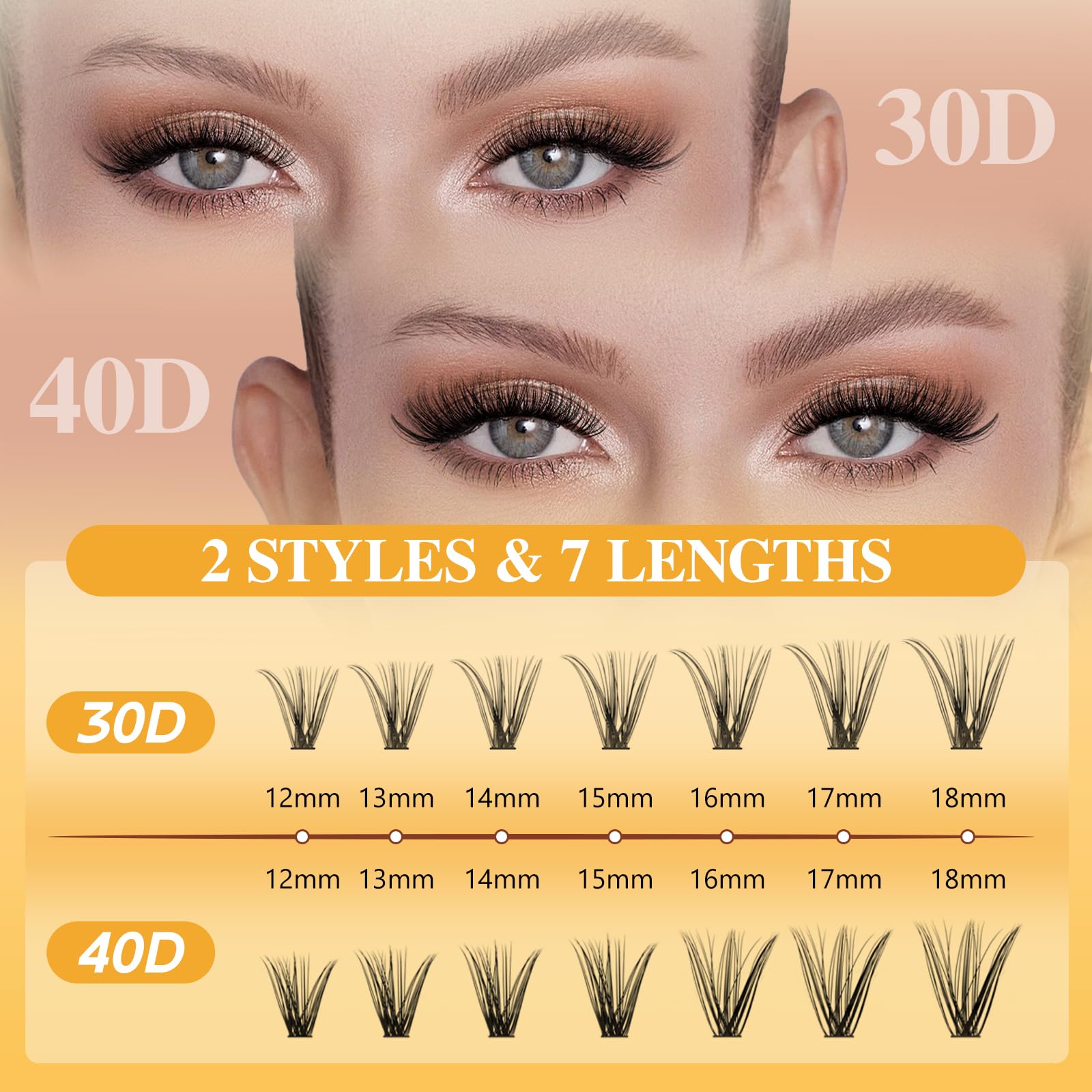 QUEWEL Lash Clusters Kit - DIY Lash Extensions 30D+40D (12-18mm) with Bond & Seal