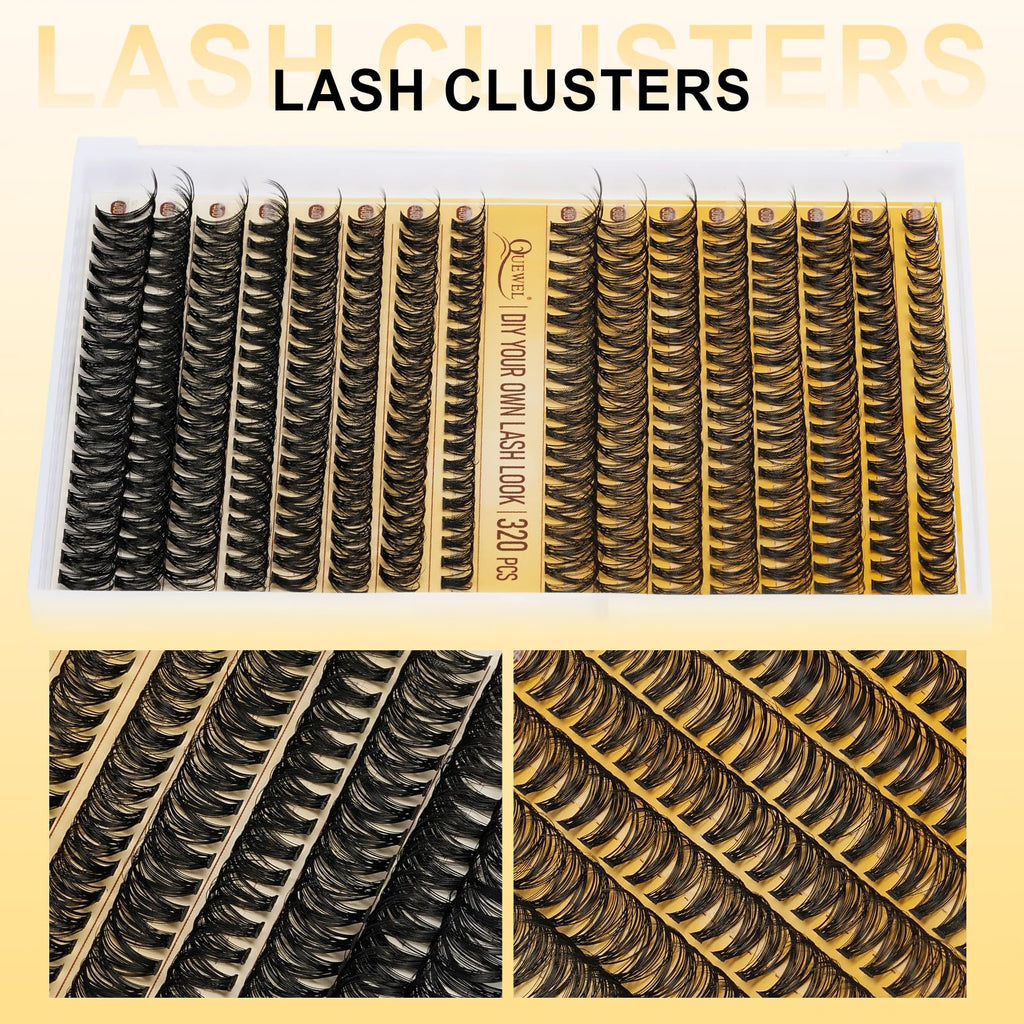QUEWEL Lash Clusters Kit – 320 Pcs 30D/40D Wispy Lash Extensions for DIY Styling