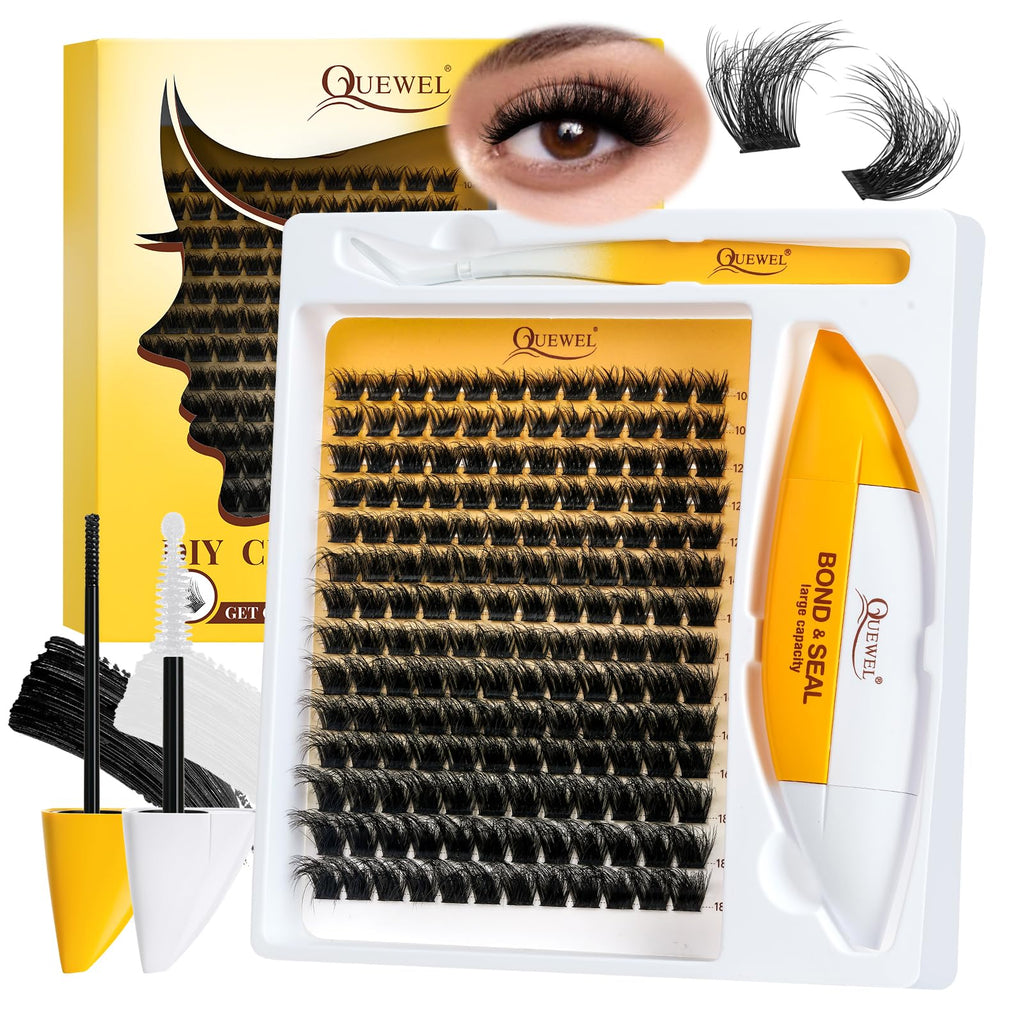 QUEWEL Lash Clusters Kit | 168 Pcs + 16ml Bond & Seal | DIY Lash Extensions at Home