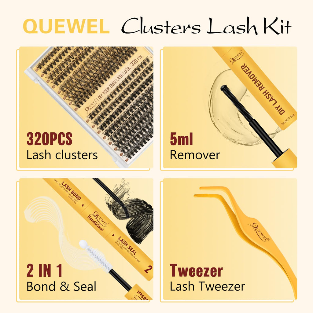 QUEWEL Lash Clusters Kit – 320 Pcs 30D/40D Wispy Lash Extensions for DIY Styling
