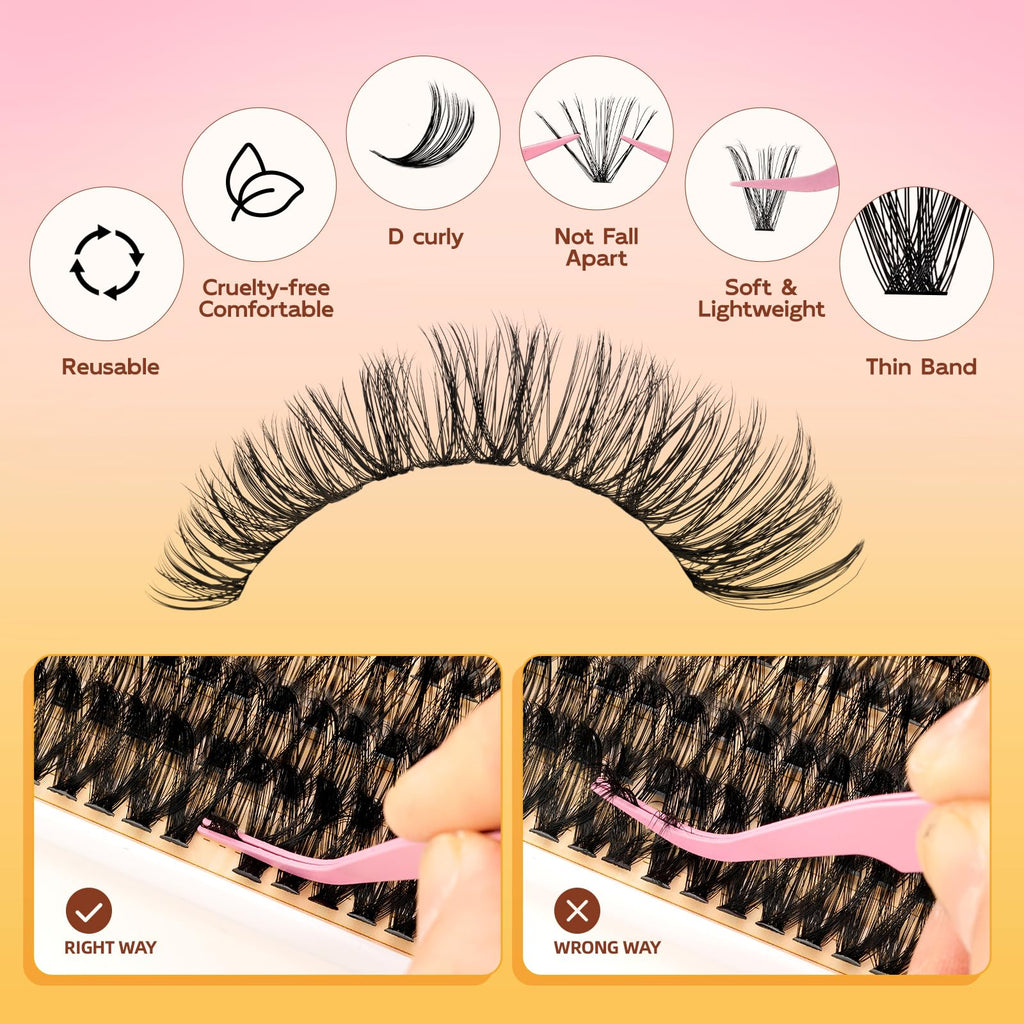 QUEWEL Lash Clusters Kit - DIY Lash Extensions 30D+40D (12-18mm) with Bond & Seal