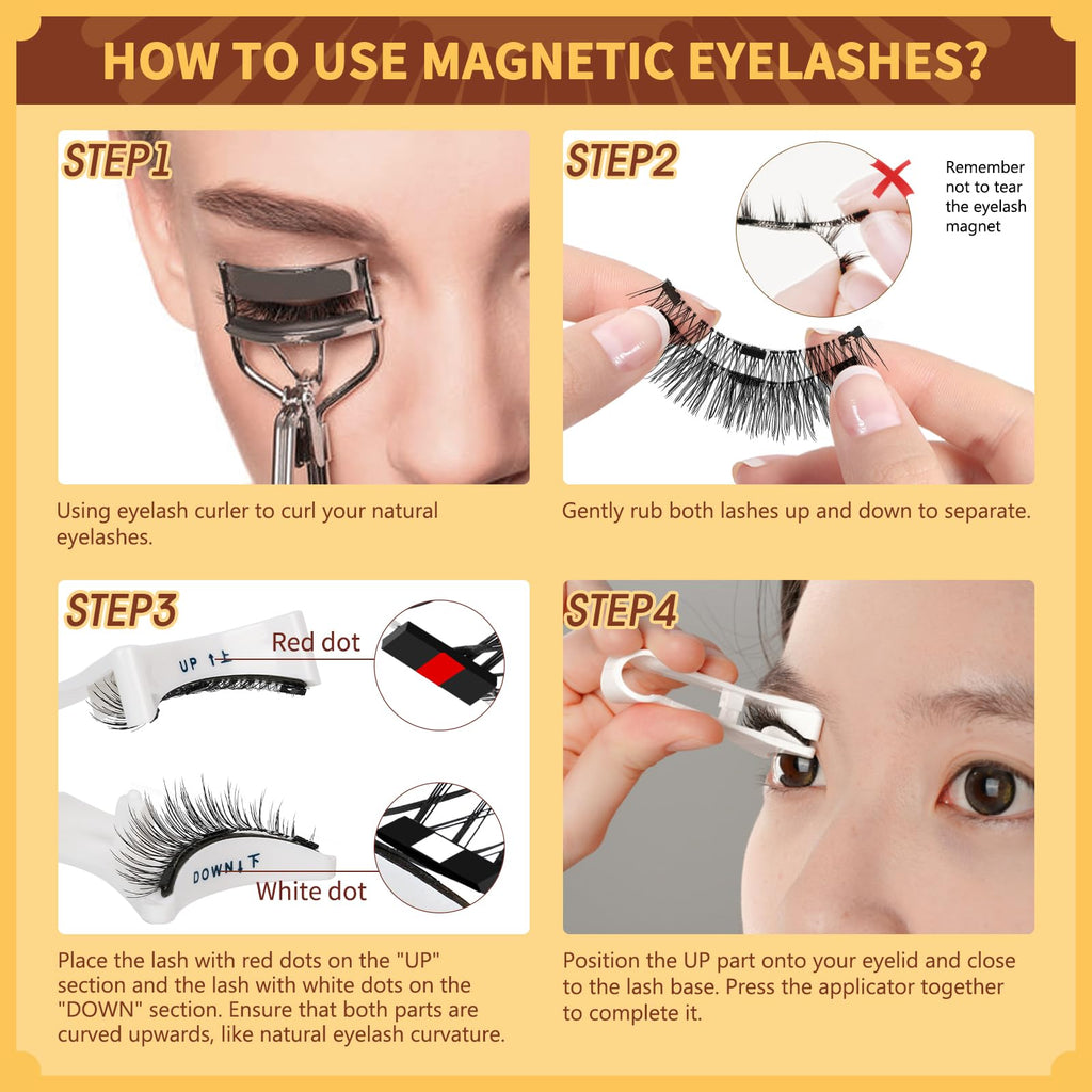 QUEWEL Magnetic Eyelashes Kit – 2 Pairs Reusable Natural Look with Applicator No Glue Needed
