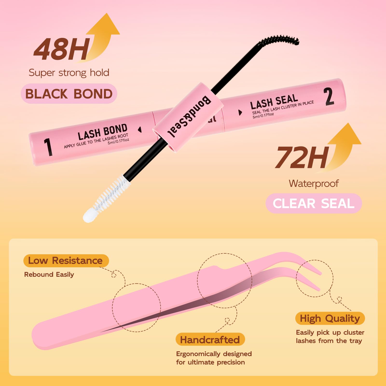 QUEWEL Lash Clusters Kit - DIY Lash Extensions 30D+40D (12-18mm) with Bond & Seal