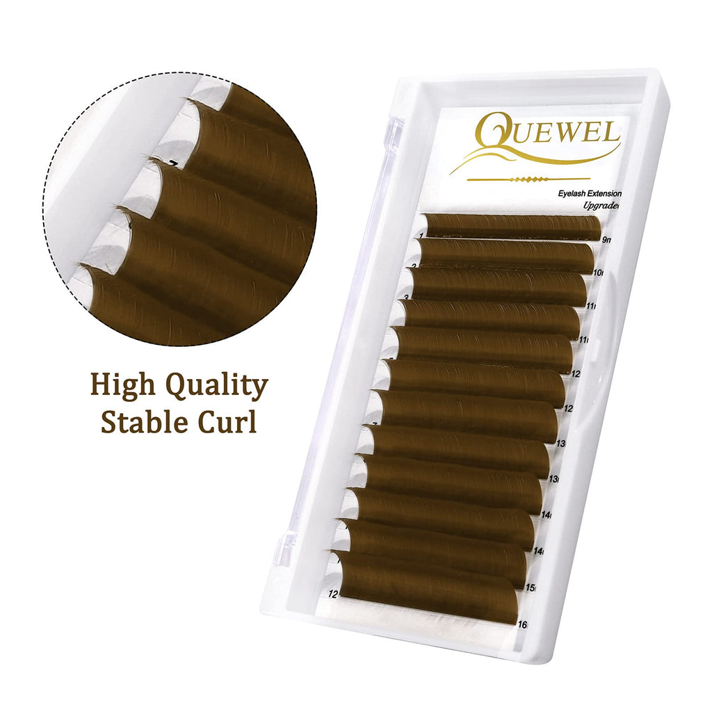 QUEWEL Easy Fan Volume Lashes – Brown 0.07 D Curl, 9-16mm Mixed Lengths, Self-Fanning 2D-10D Lashes