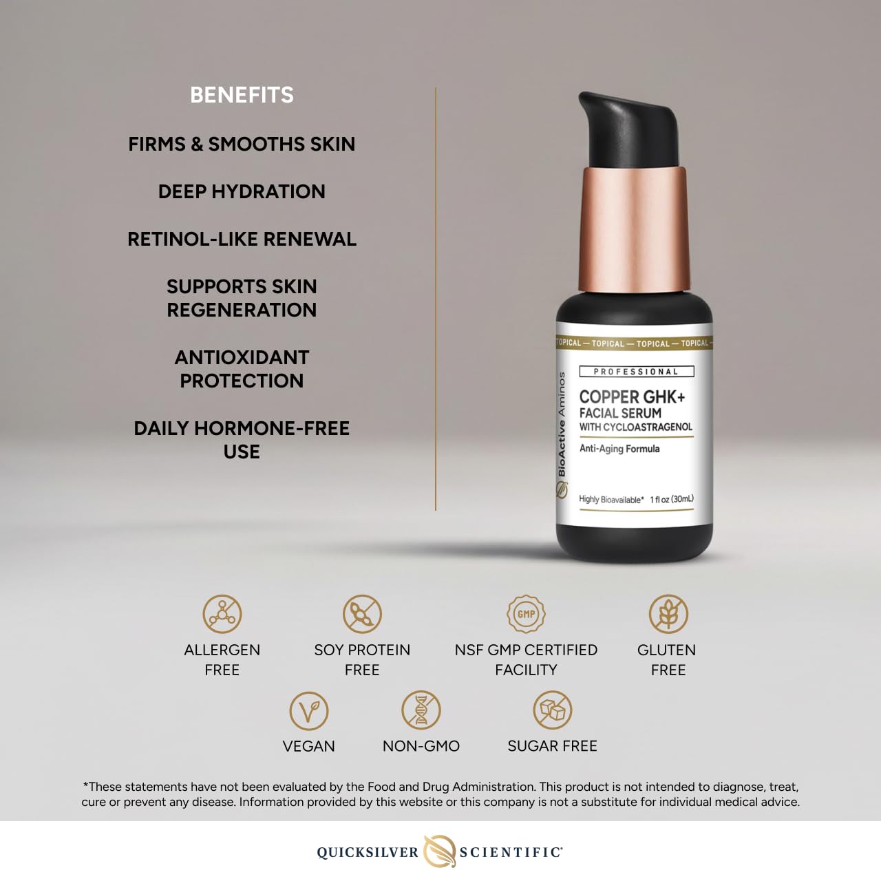 Quicksilver Scientific Copper GHK+ Facial Serum with Cycloastragenol | Smooth, Radiant Skin