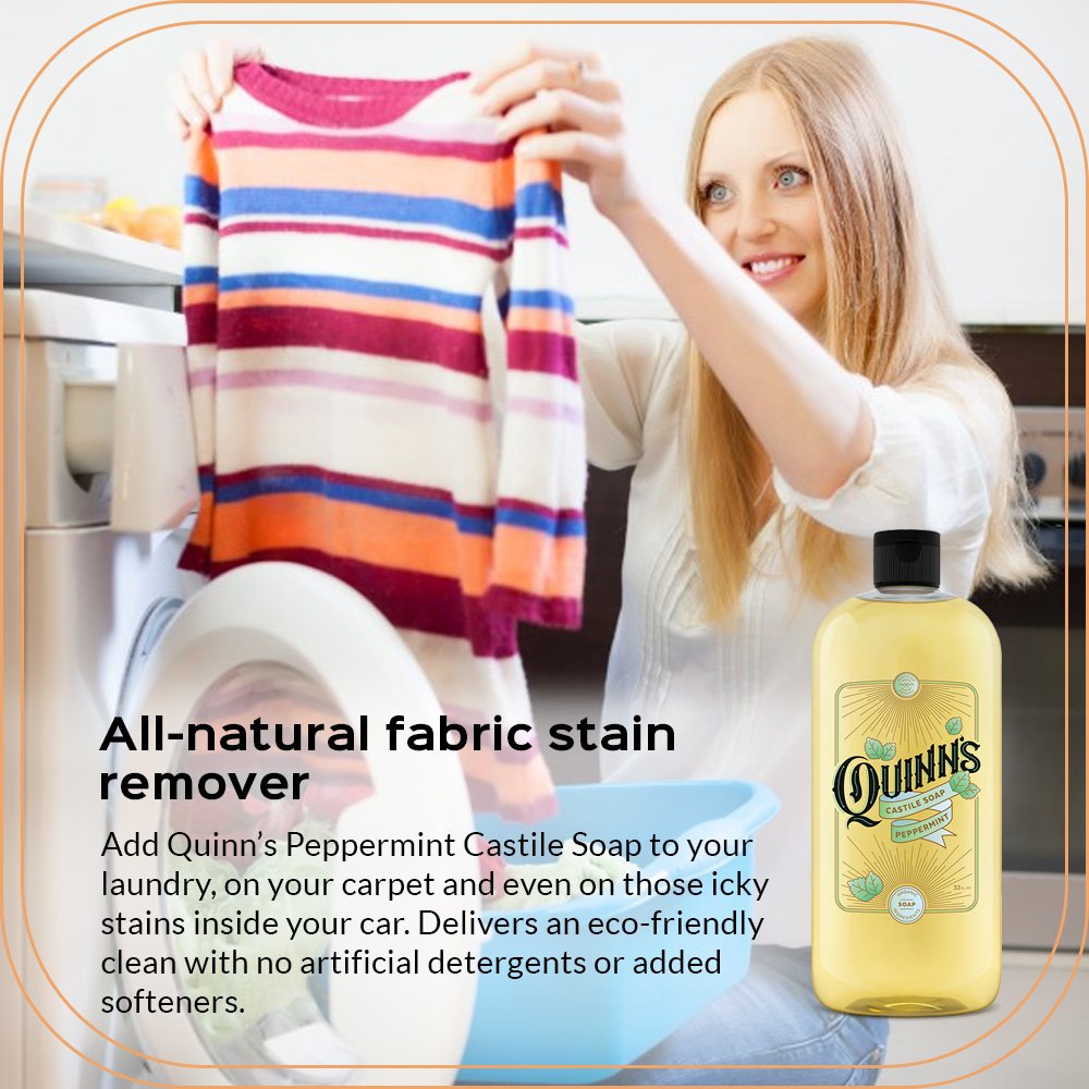 Quinn's Pure Castile Organic Liquid Soap, Peppermint, 32 oz | Multi-Purpose, Vegan & Biodegradable