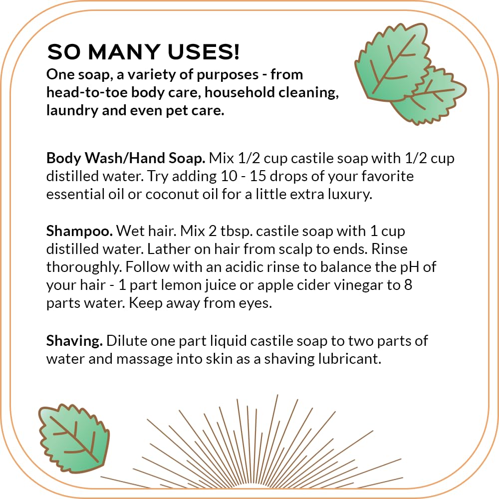 Quinn's Pure Castile Organic Liquid Soap, Peppermint, 32 oz | Multi-Purpose, Vegan & Biodegradable