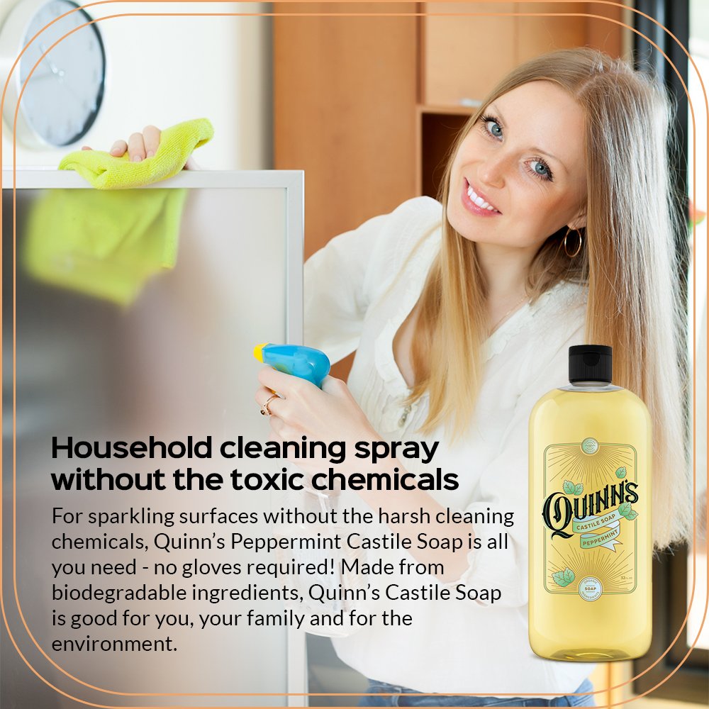 Quinn's Pure Castile Organic Liquid Soap, Peppermint, 32 oz | Multi-Purpose, Vegan & Biodegradable