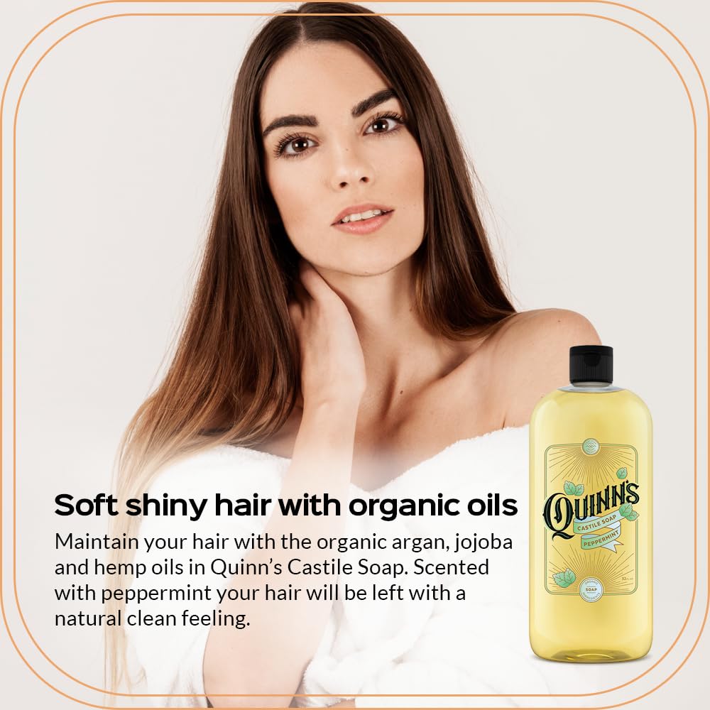 Quinn's Pure Castile Organic Liquid Soap, Peppermint, 32 oz | Multi-Purpose, Vegan & Biodegradable