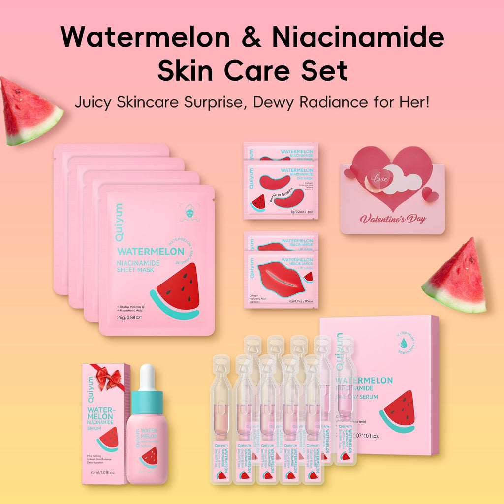 QUIYUM Valentine's Day Watermelon Niacinamide Skin Care Set – Red Heart Gift Box