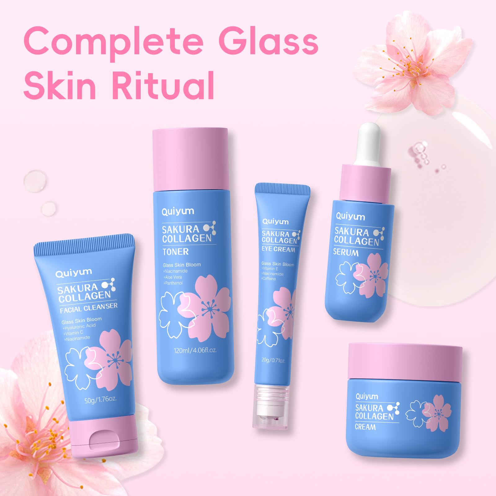 QUIYUM Sakura Collagen Skincare Set – 8-Piece Glass Skin Routine