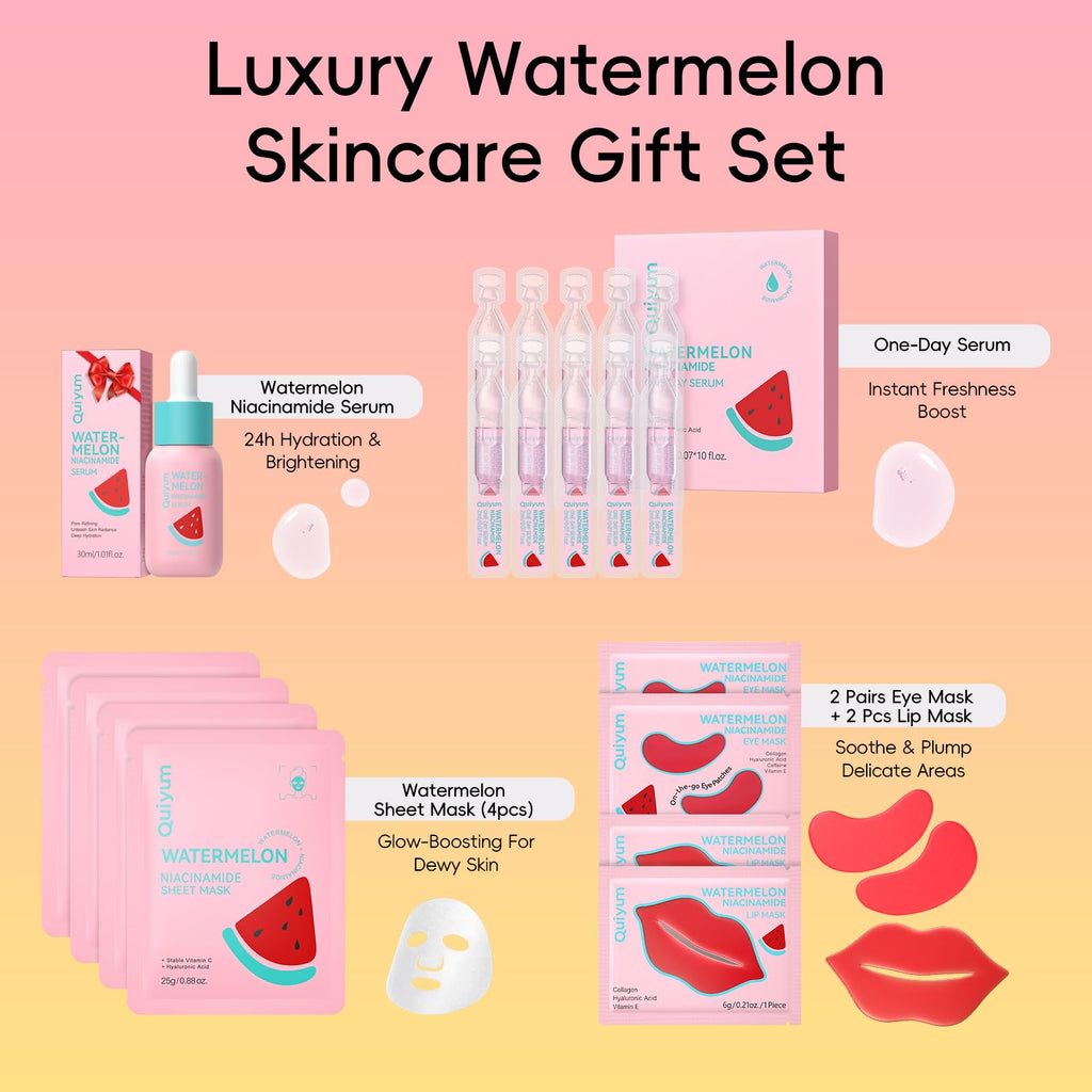 QUIYUM Valentine's Day Watermelon Niacinamide Skin Care Set – Red Heart Gift Box