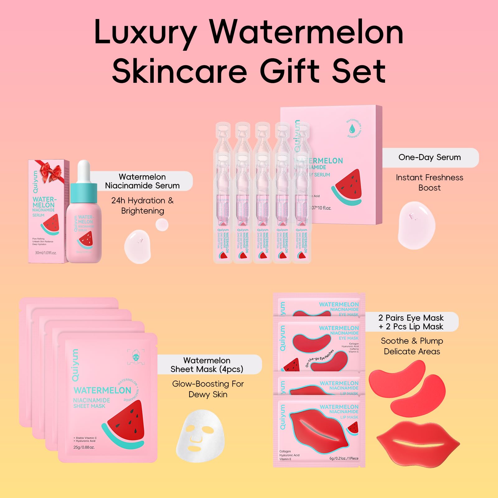 QUIYUM Valentine's Day Watermelon Niacinamide Skin Care Set – Red Heart Gift Box