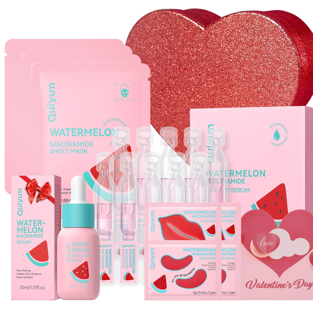 QUIYUM Valentine's Day Watermelon Niacinamide Skin Care Set – Red Heart Gift Box