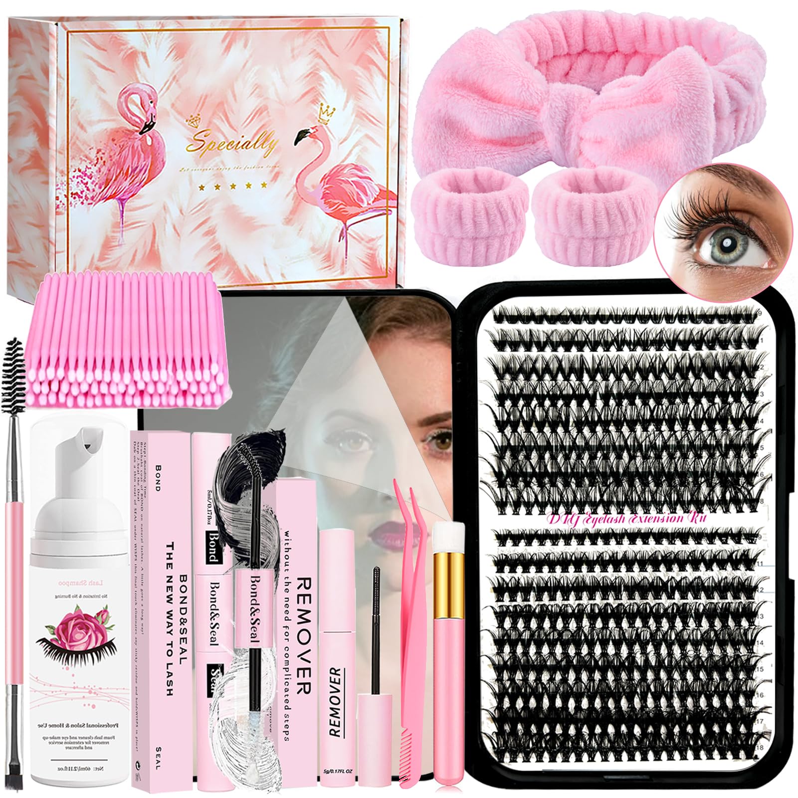 QUKLOGEN DIY Lash Extension Kit – 340 Pcs, 9-18mm, 30+40D Curl, Bond & Seal, Glue Remover, Cleaning Set