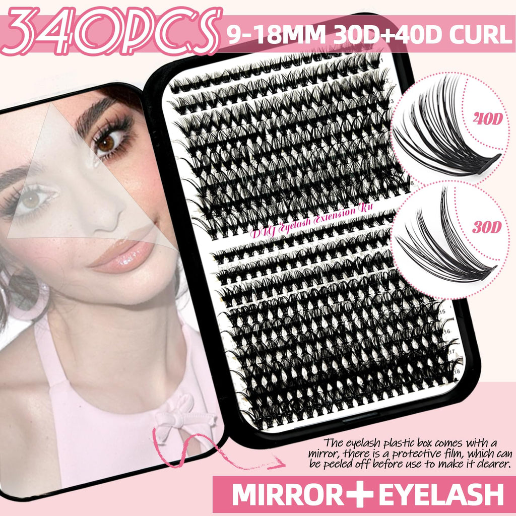 QUKLOGEN DIY Lash Extension Kit – 340 Pcs, 9-18mm, 30+40D Curl, Bond & Seal, Glue Remover, Cleaning Set