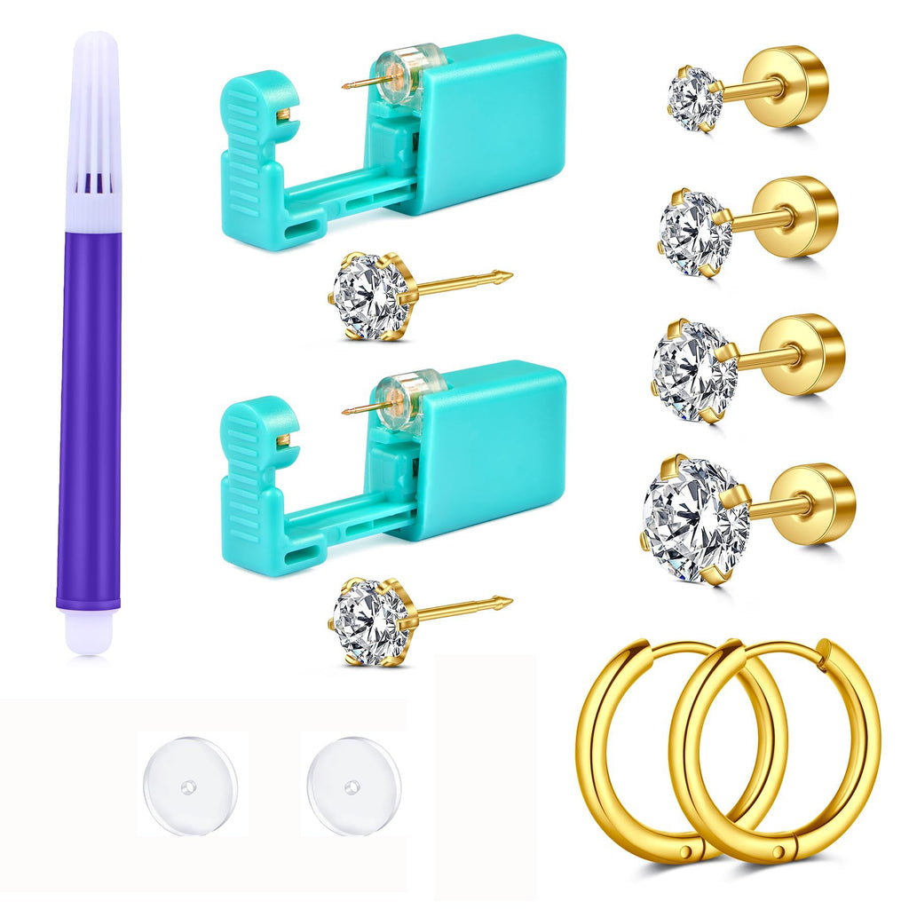 QWALIT Ear Piercing Gun Kit - Gold Self Piercing Earrings with Studs