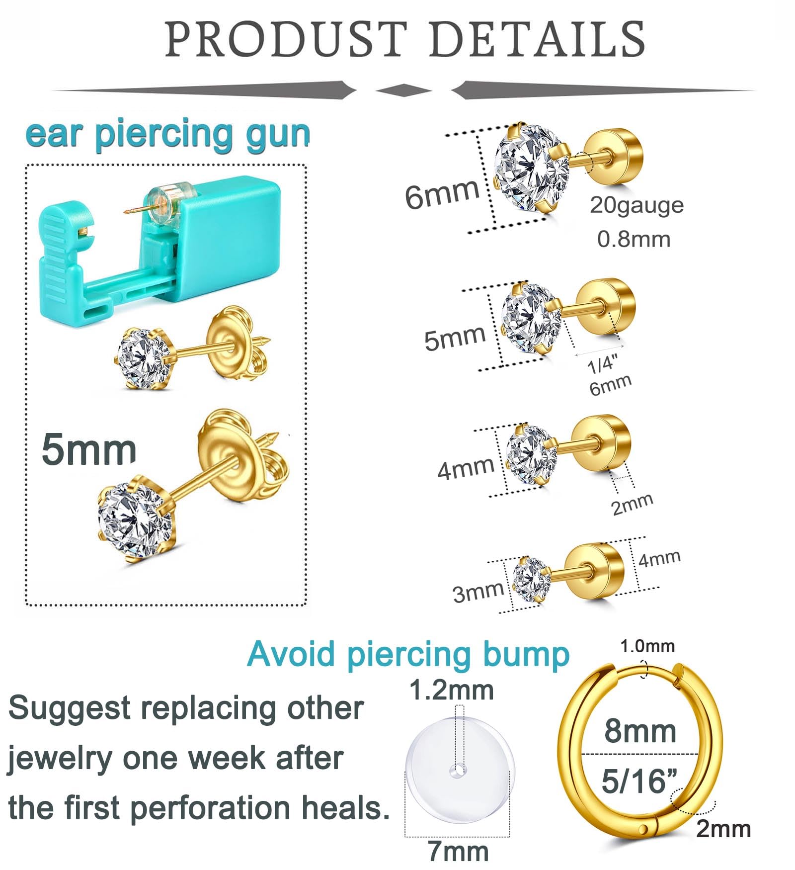 QWALIT Ear Piercing Gun Kit - Gold Self Piercing Earrings with Studs