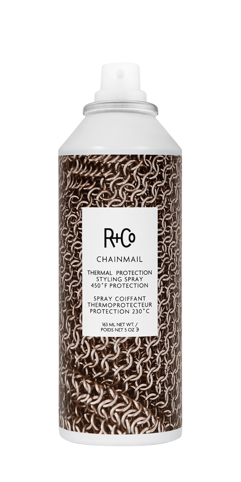 R+Co Chainmail Heat Protection Spray – 450°F Heat Shield, Flexible Hold, Silky Shine | Vegan + Cruelty-Free 5 oz