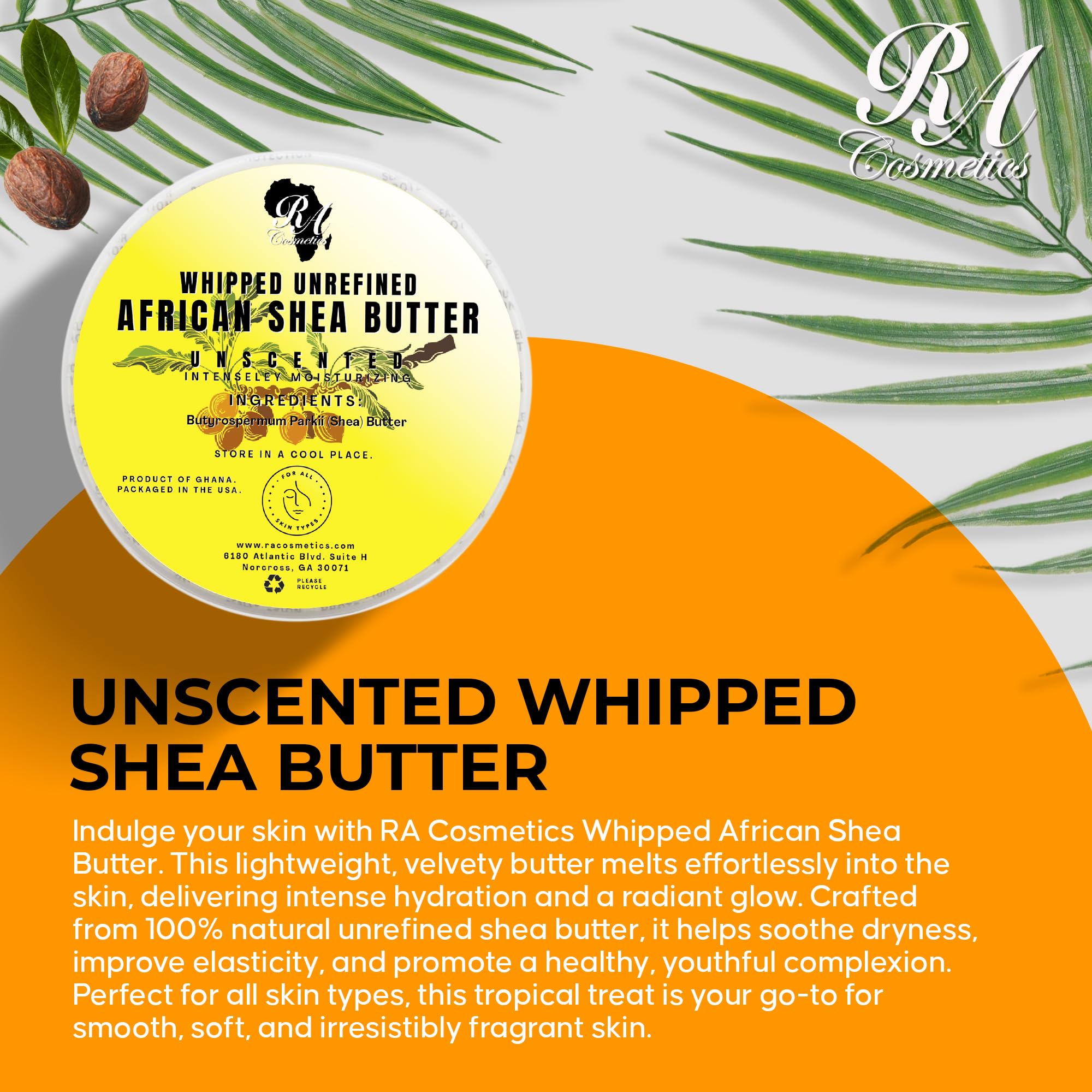 RA Cosmetics Pure Shea Butter, Unscented - 12oz | 100% Pure African Shea Butter for Skin, Hair & Lips