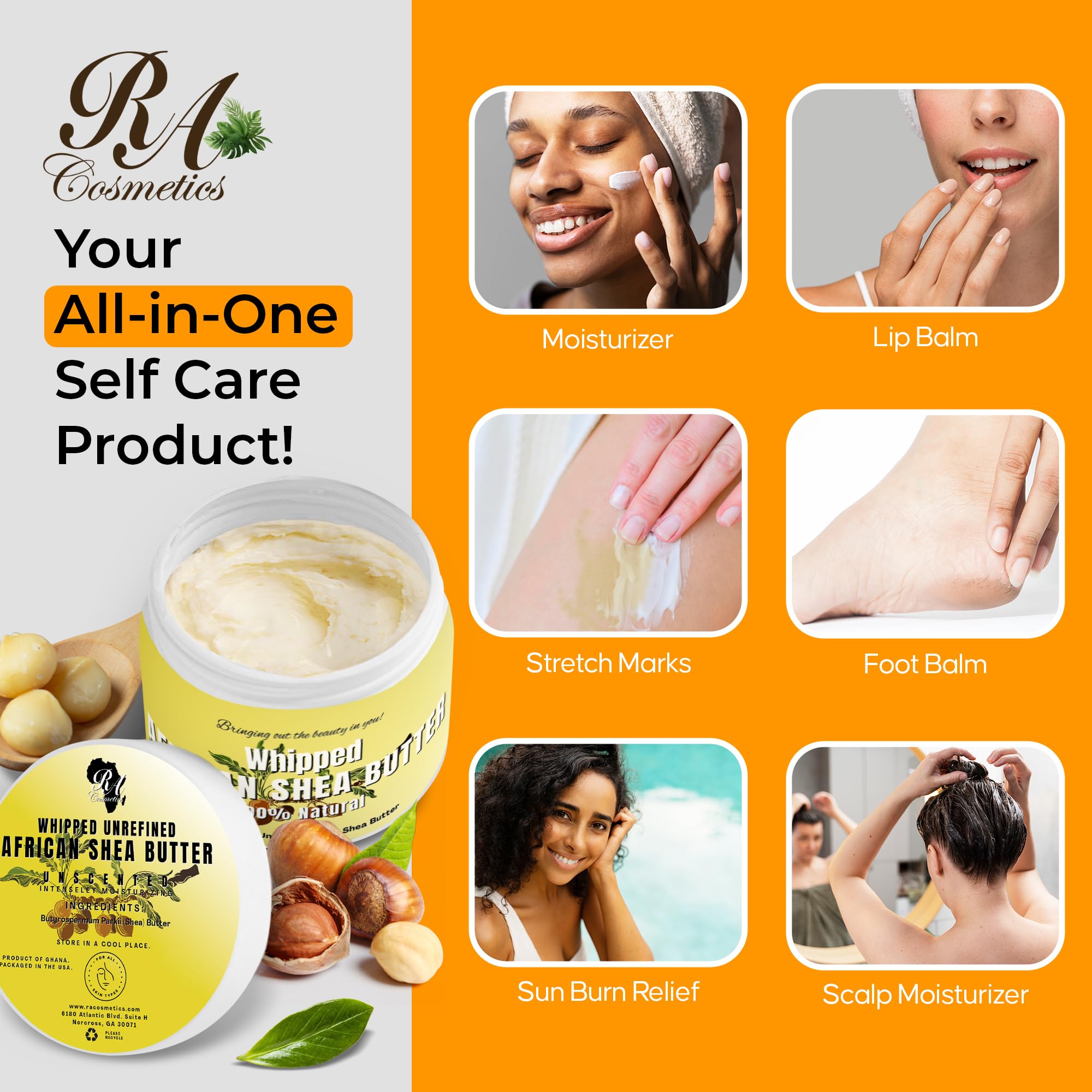 RA Cosmetics Pure Shea Butter, Unscented - 12oz | 100% Pure African Shea Butter for Skin, Hair & Lips