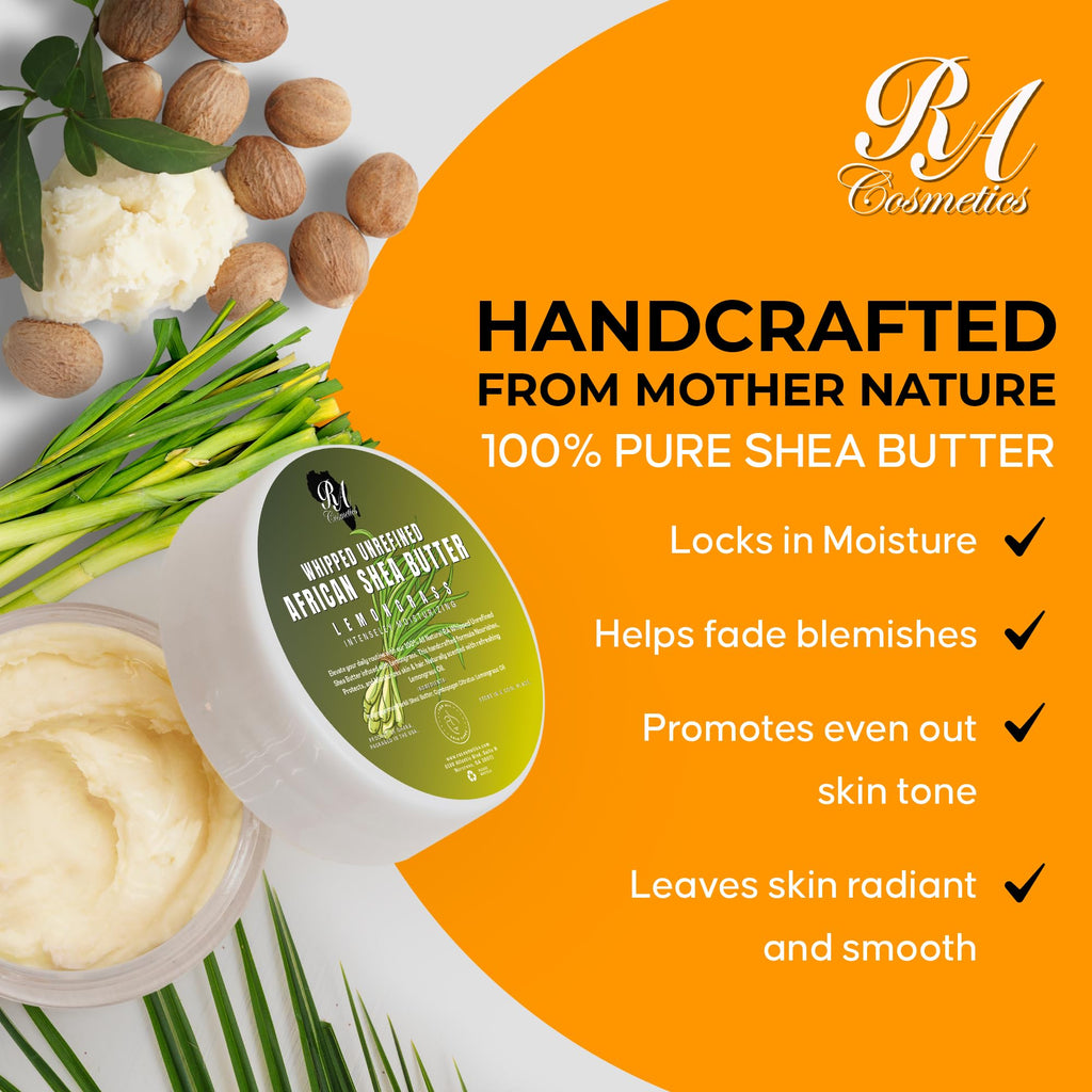 RA COSMETICS Whipped Shea Butter with Lemongrass – 100% Unrefined Ghana Sheabutter
