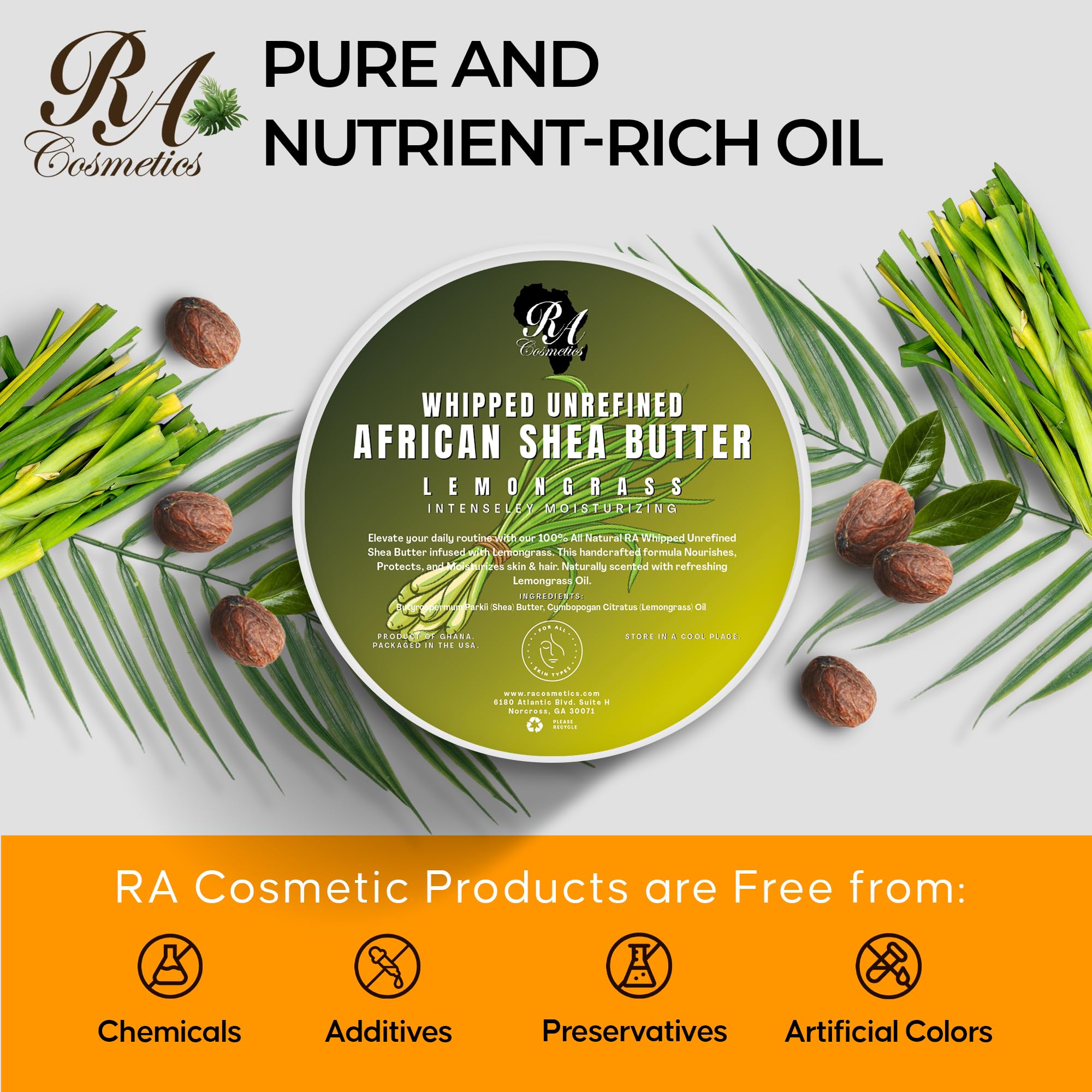RA COSMETICS Whipped Shea Butter with Lemongrass – 100% Unrefined Ghana Sheabutter