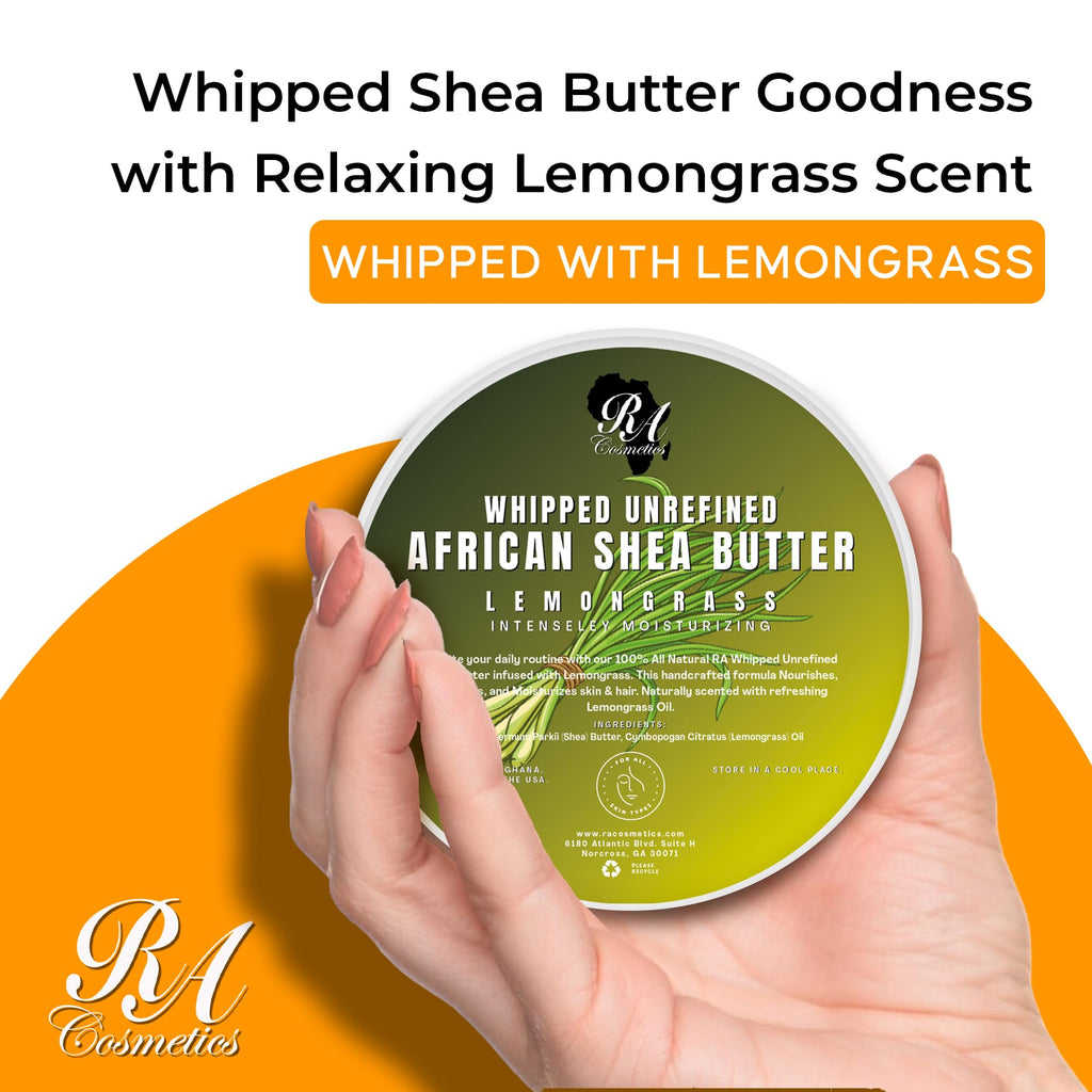 RA COSMETICS Whipped Shea Butter with Lemongrass – 100% Unrefined Ghana Sheabutter