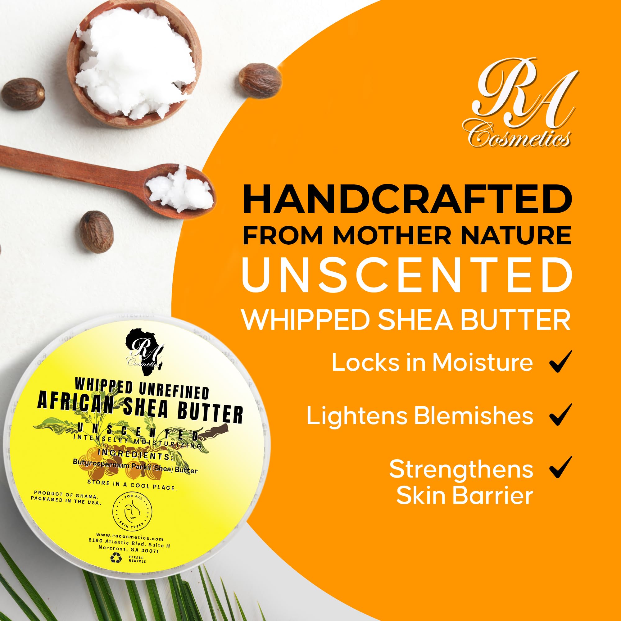 RA Cosmetics Pure Shea Butter, Unscented - 12oz | 100% Pure African Shea Butter for Skin, Hair & Lips